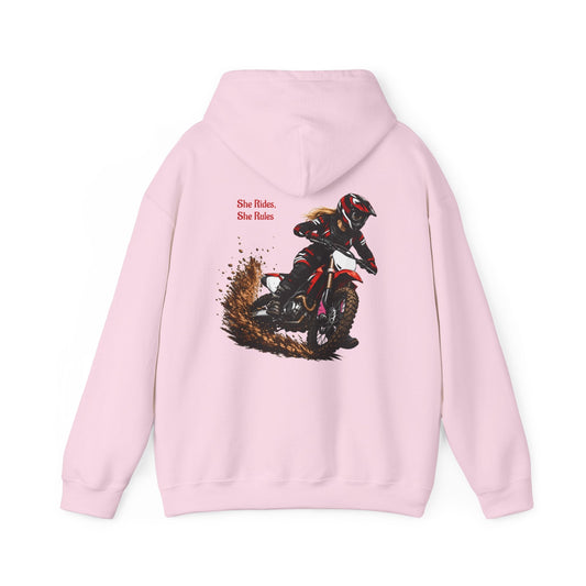 She Rides She Rules Motocross Hoodie — Dirt Bike Racing Sweatshirt for Riders - SJM Print Store