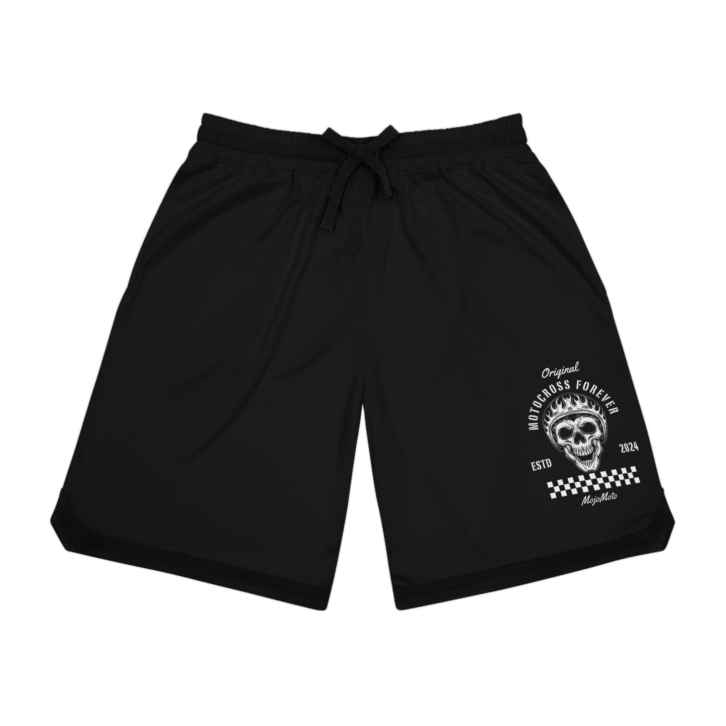 Skull Racer Basketball Shorts â€” Black Athletic Ribbed Streetwear - SJM Print Store