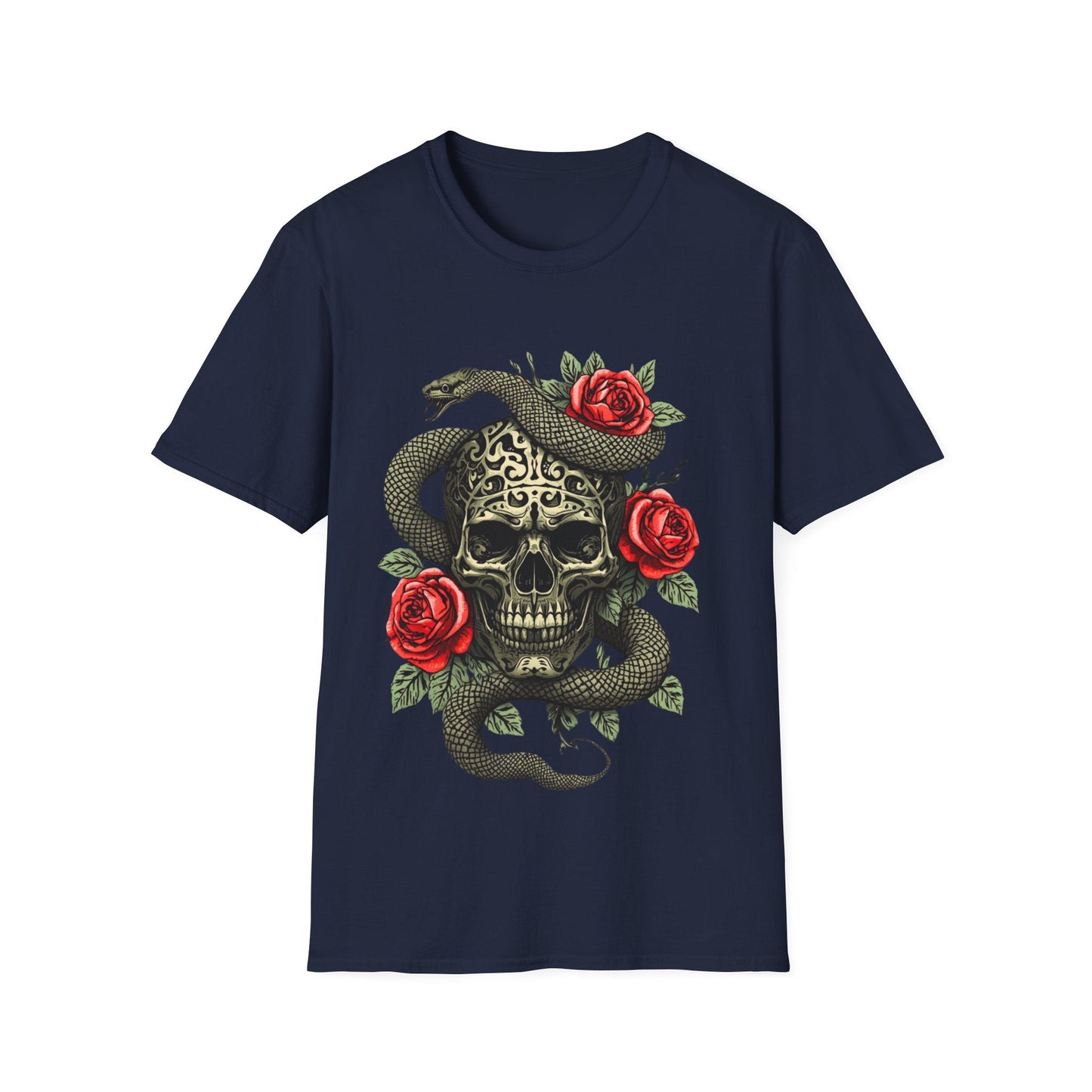 Skull Snake & Rose Graphic T-Shirt Iron Skull Design - SJM Print Store