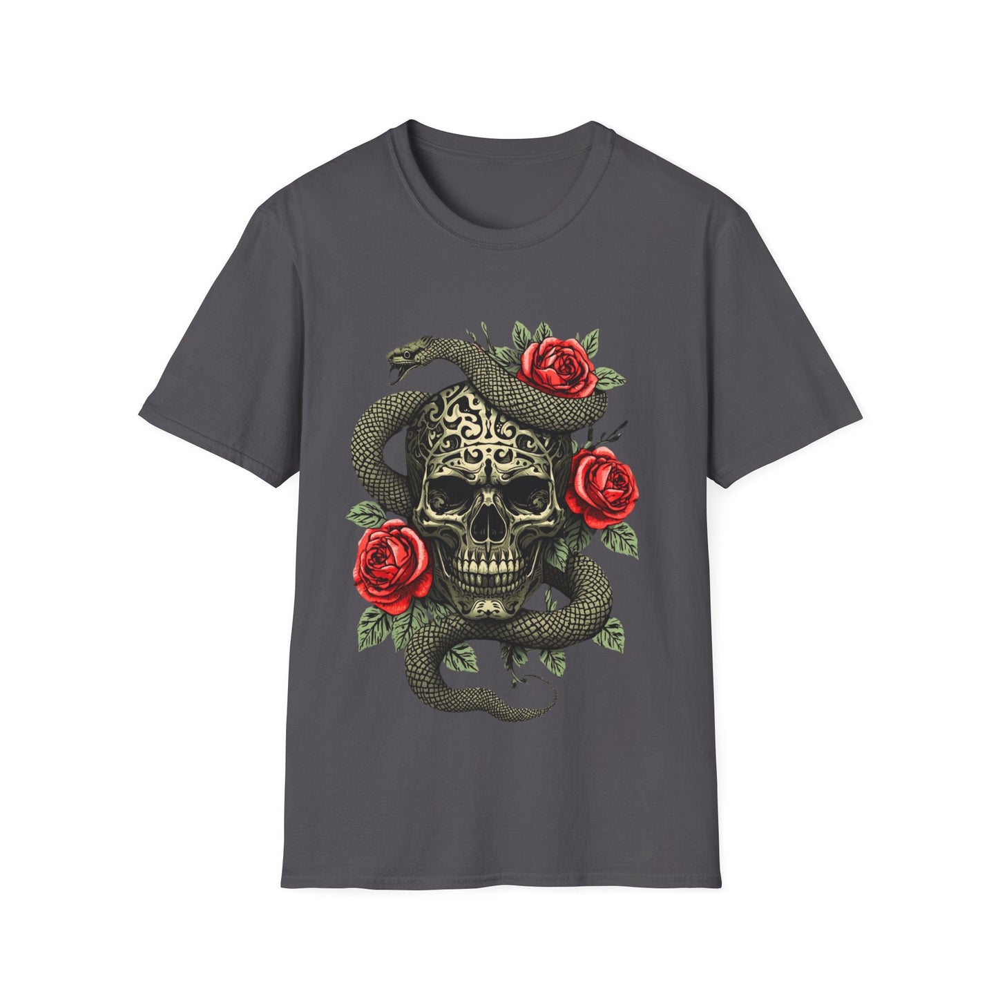 Skull Snake & Rose Graphic T-Shirt Iron Skull Design - SJM Print Store
