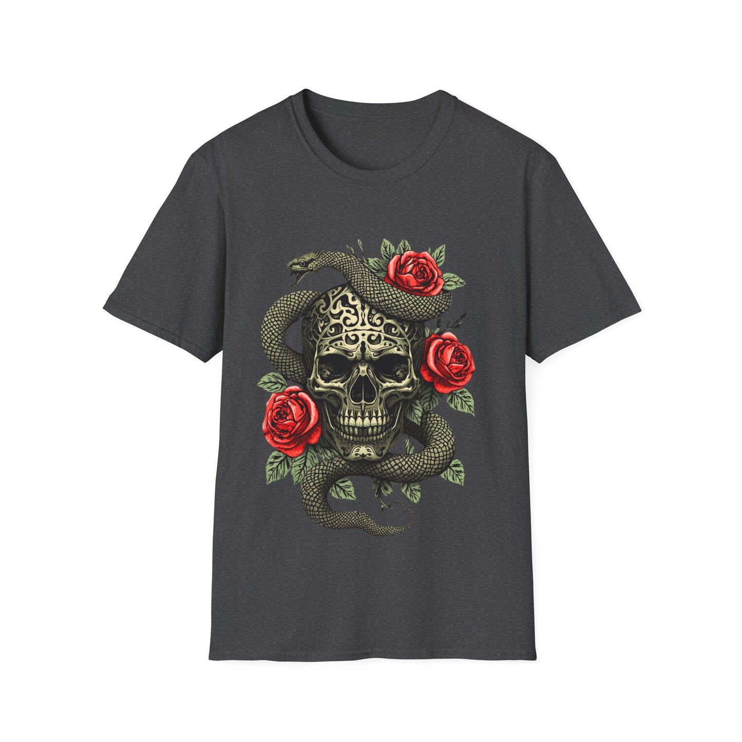 Skull Snake & Rose Graphic T-Shirt Iron Skull Design - SJM Print Store