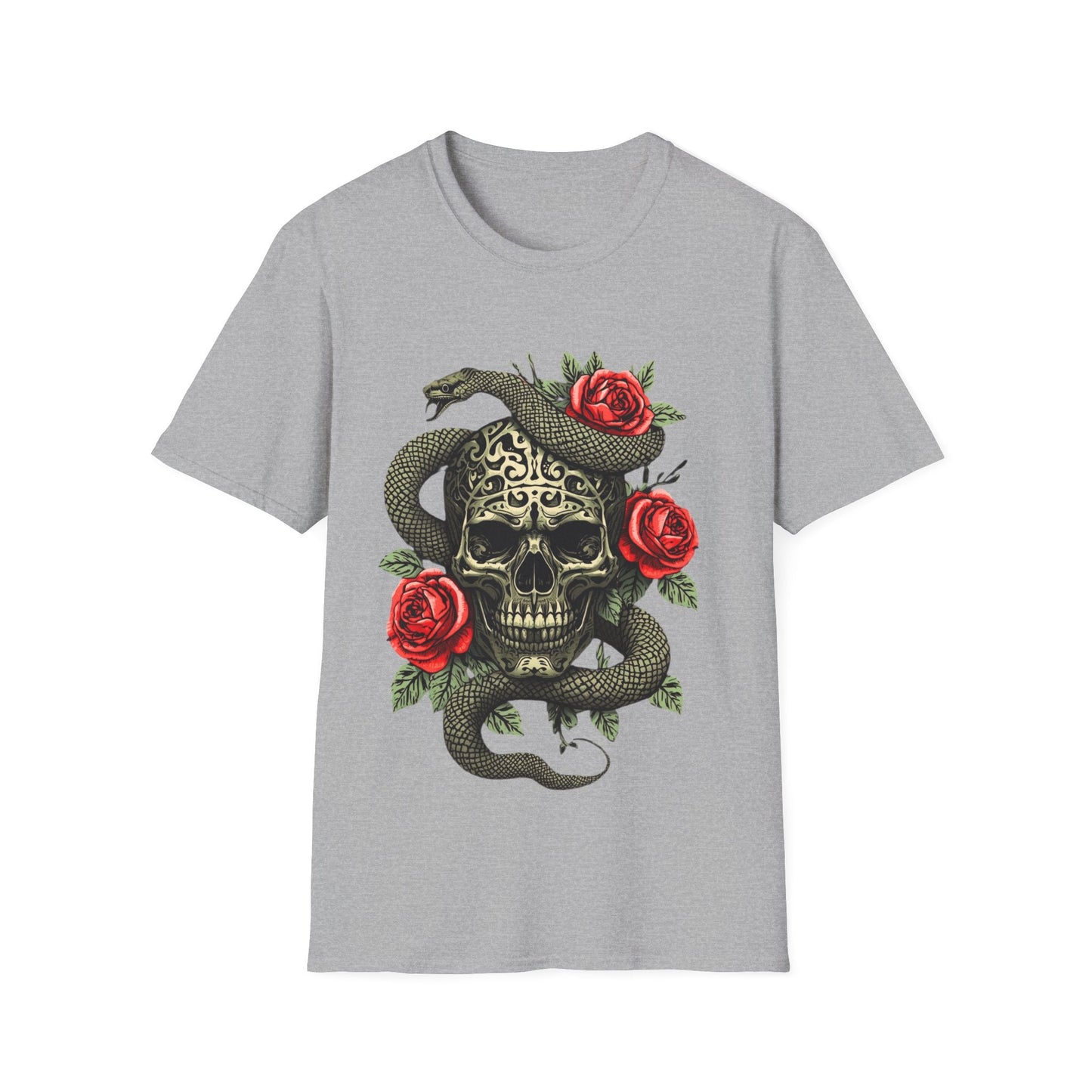 Skull Snake & Rose Graphic T-Shirt Iron Skull Design - SJM Print Store