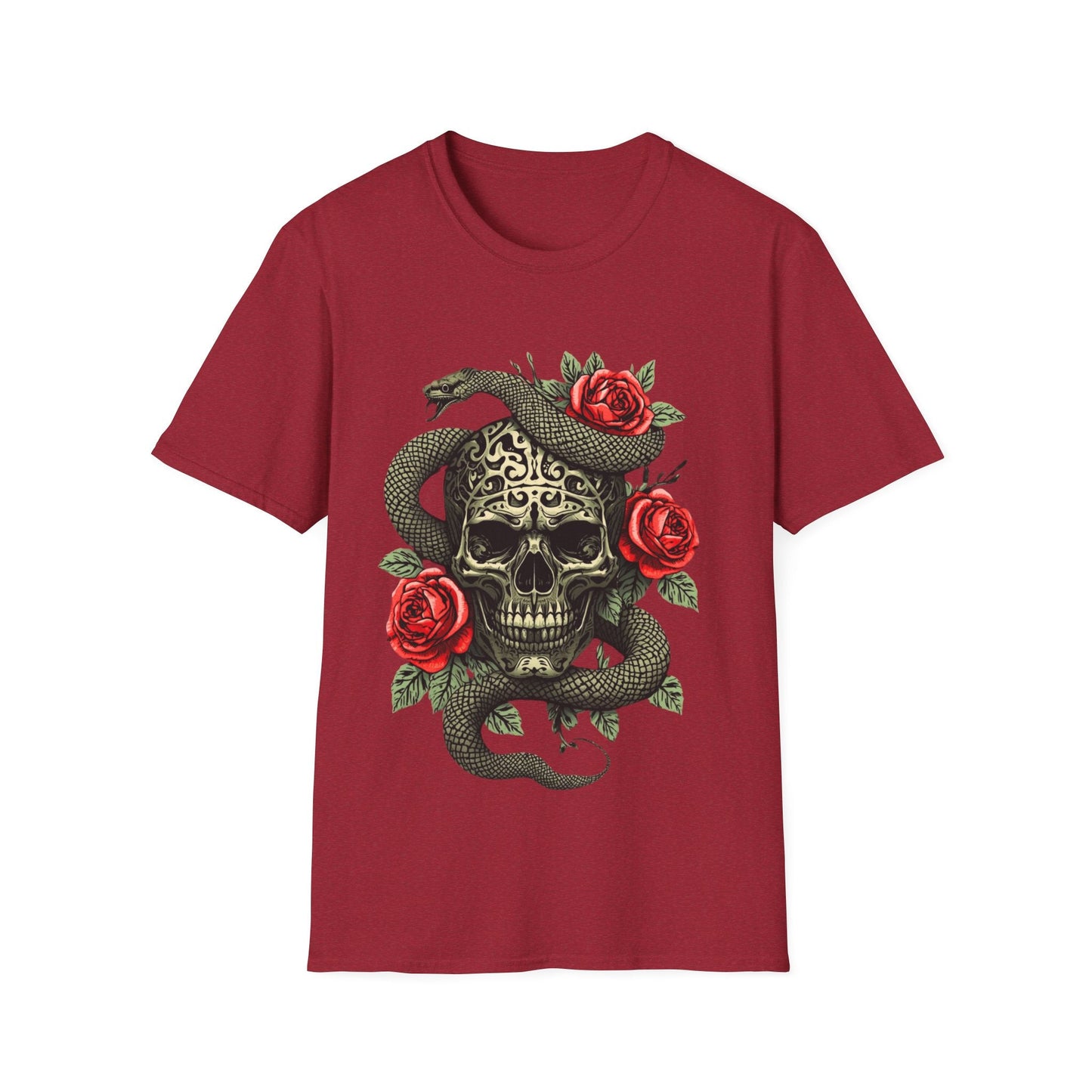 Skull Snake & Rose Graphic T-Shirt Iron Skull Design - SJM Print Store