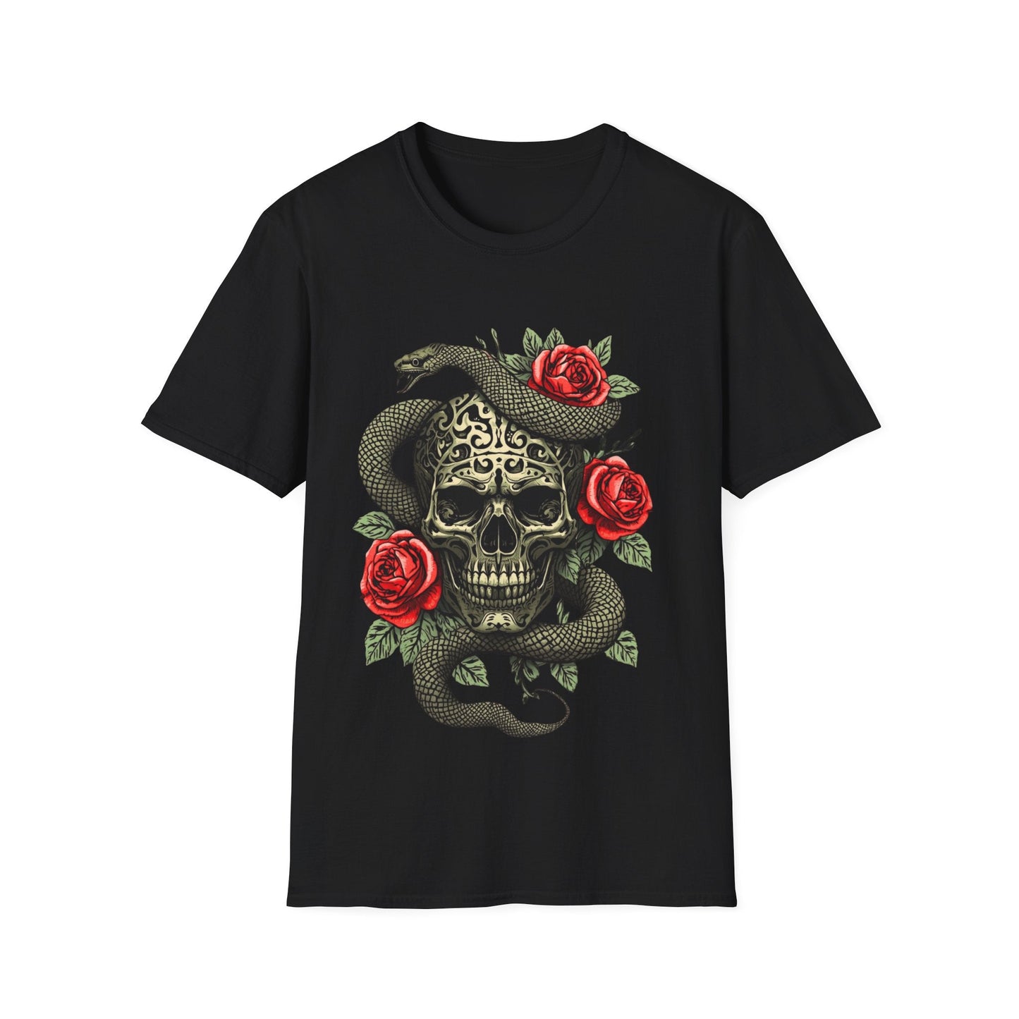 Skull Snake & Rose Graphic T-Shirt Iron Skull Design - SJM Print Store