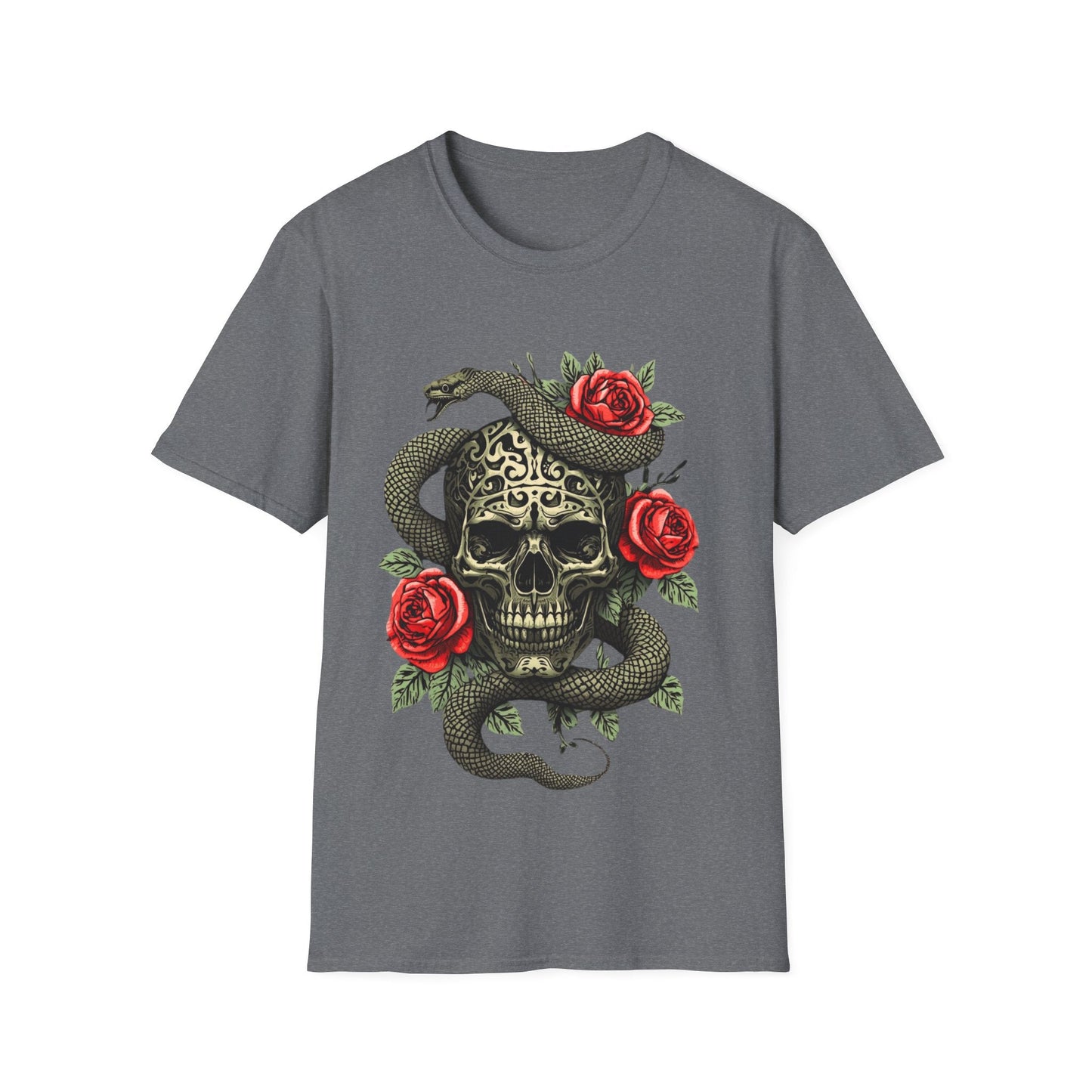 Skull Snake & Rose Graphic T-Shirt Iron Skull Design - SJM Print Store