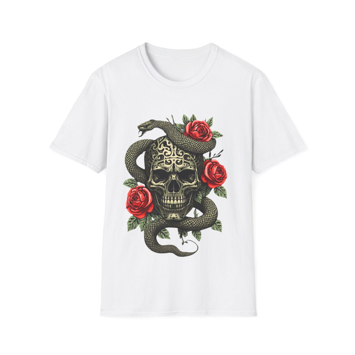 Skull Snake & Rose Graphic T-Shirt Iron Skull Design - SJM Print Store