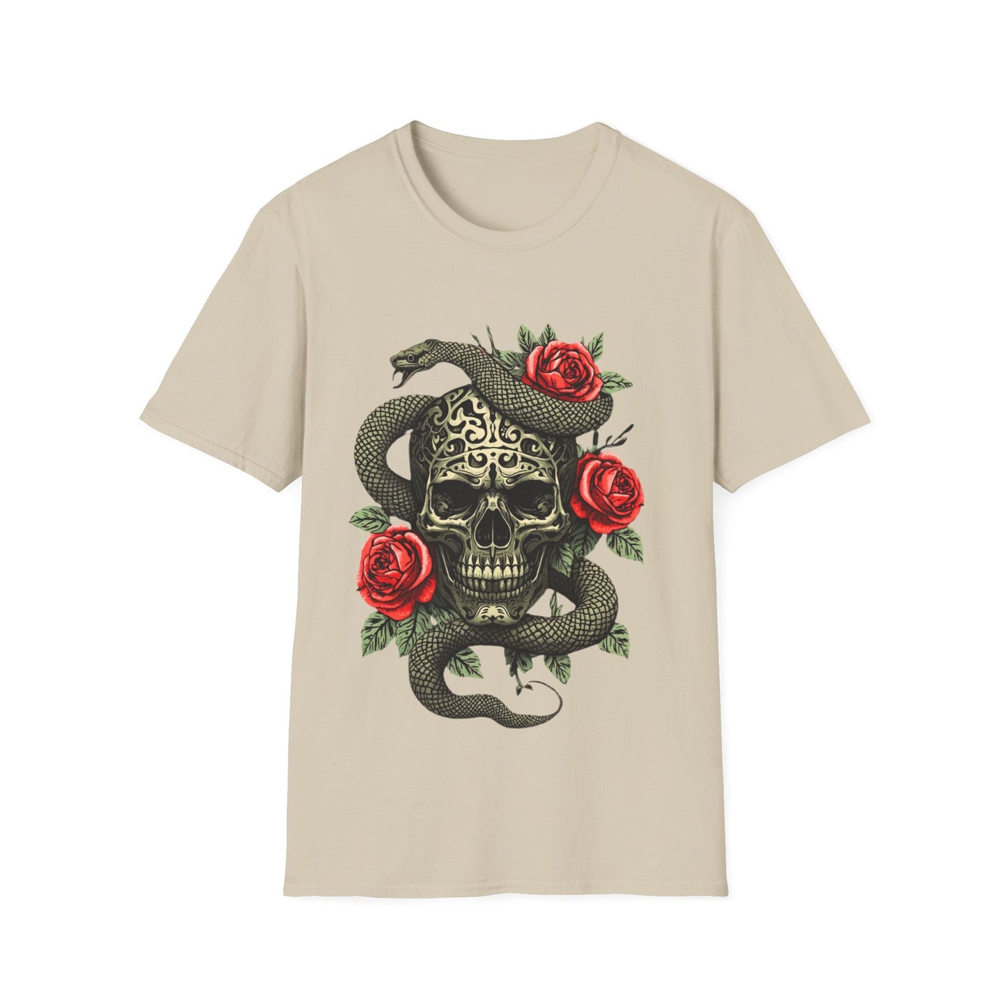 Skull Snake & Rose Graphic T-Shirt Iron Skull Design - SJM Print Store