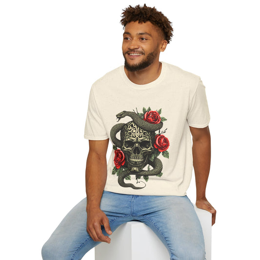 Skull Snake & Rose Graphic T-Shirt Iron Skull Design - SJM Print Store