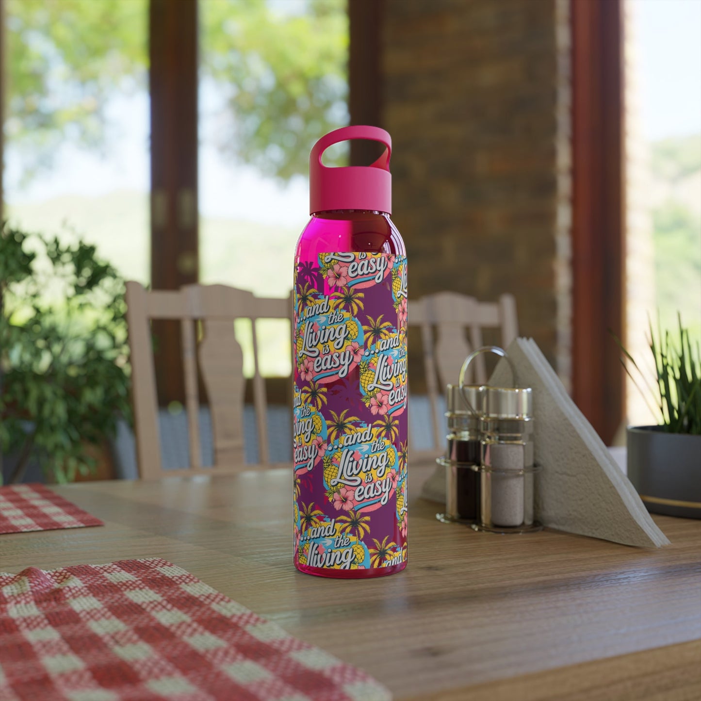 Sky Water Bottle â€“ 'Living Easy' Tropical Stainless Bottle - SJM Print Store