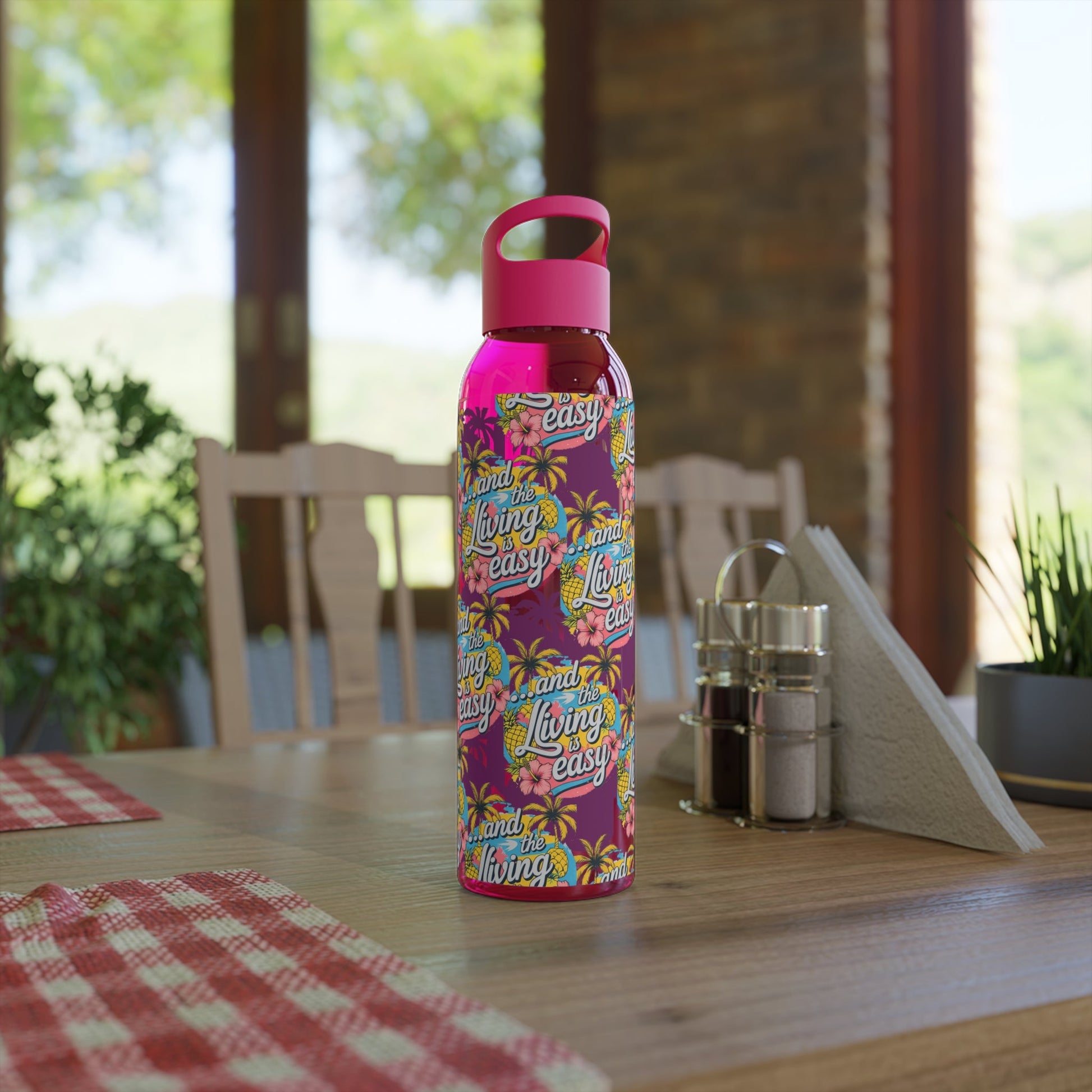 Sky Water Bottle â€“ 'Living Easy' Tropical Stainless Bottle - SJM Print Store