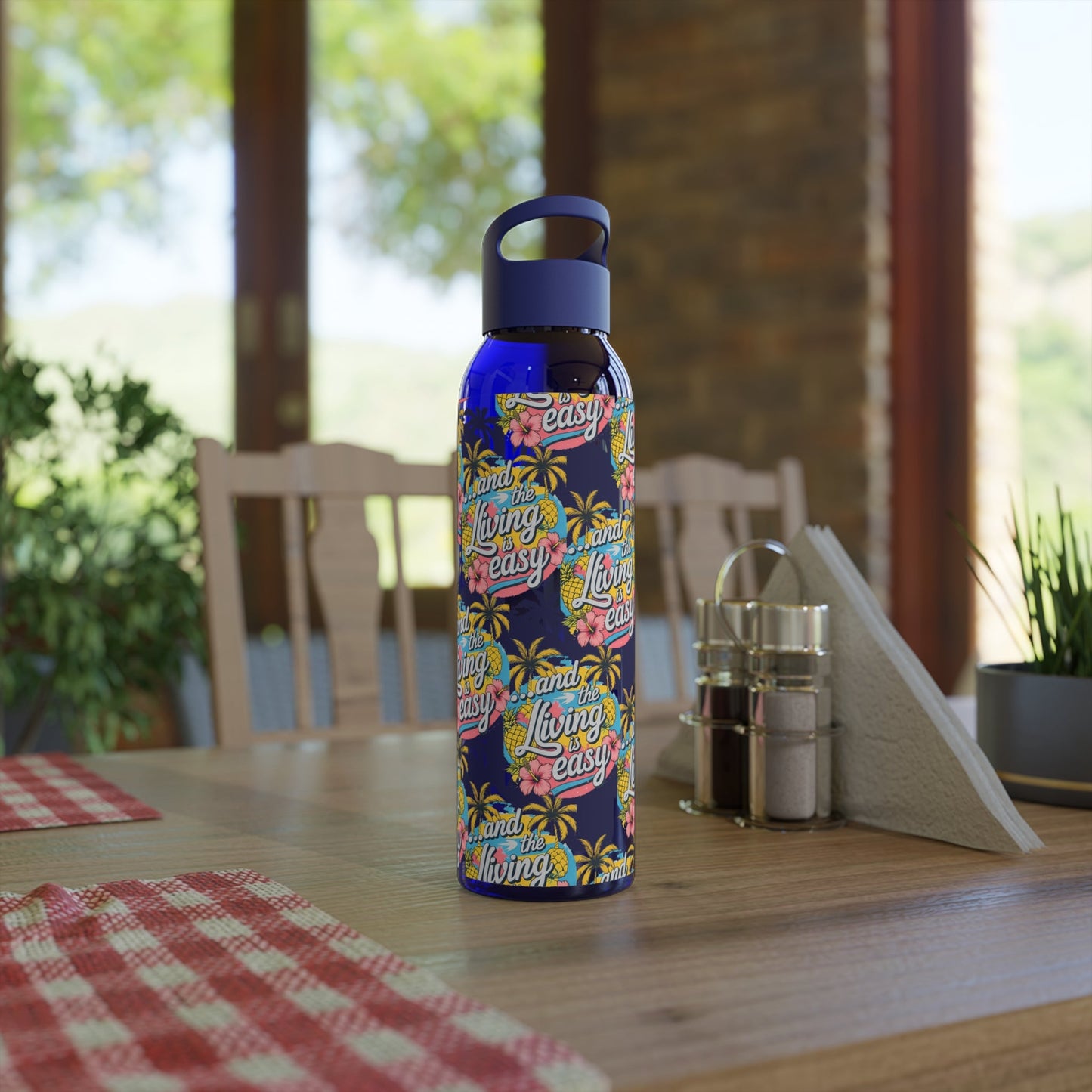 Sky Water Bottle â€“ 'Living Easy' Tropical Stainless Bottle - SJM Print Store