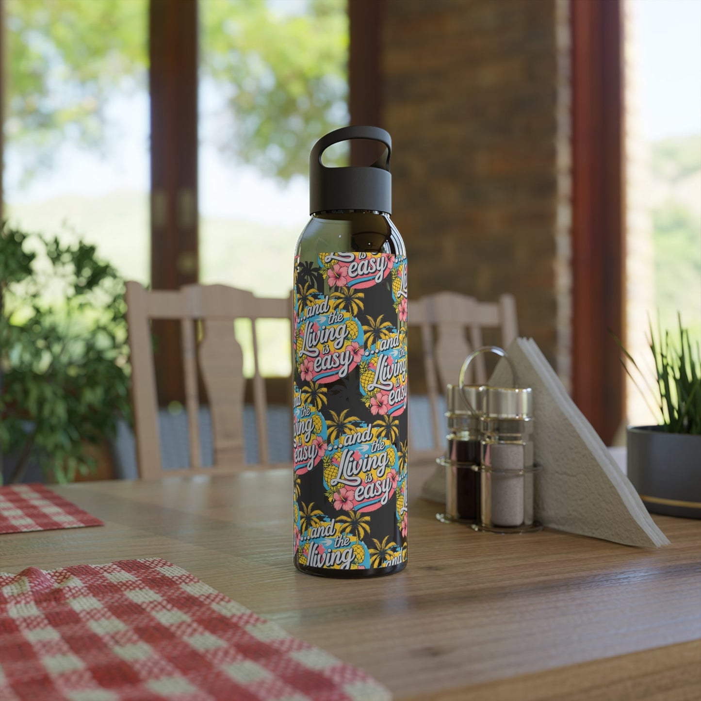 Sky Water Bottle â€“ 'Living Easy' Tropical Stainless Bottle - SJM Print Store