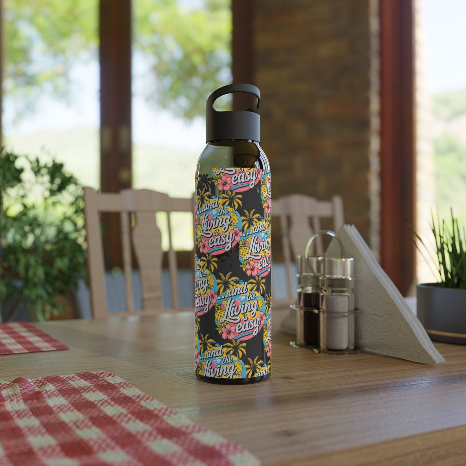 Sky Water Bottle â€“ 'Living Easy' Tropical Stainless Bottle - SJM Print Store