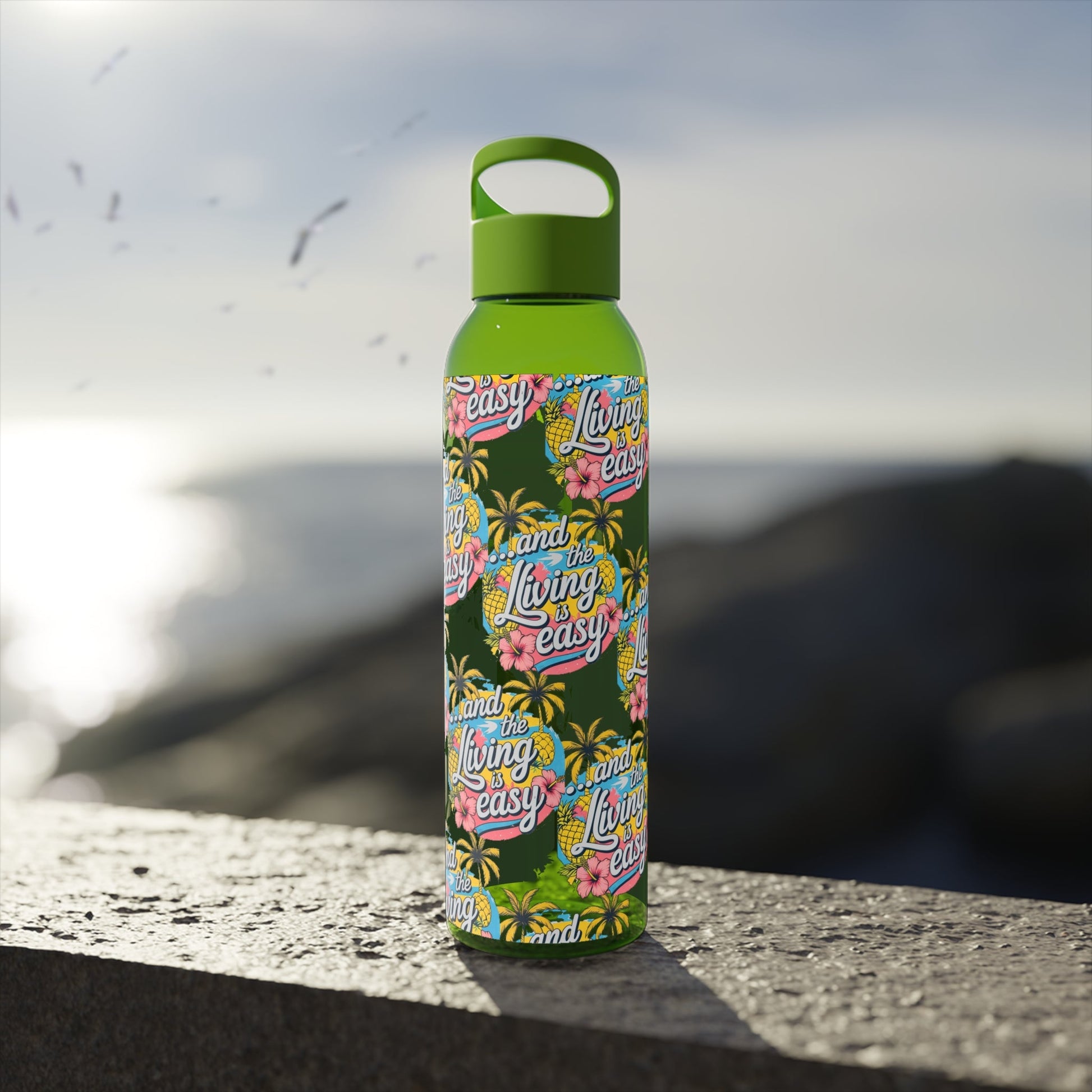 Sky Water Bottle â€“ 'Living Easy' Tropical Stainless Bottle - SJM Print Store