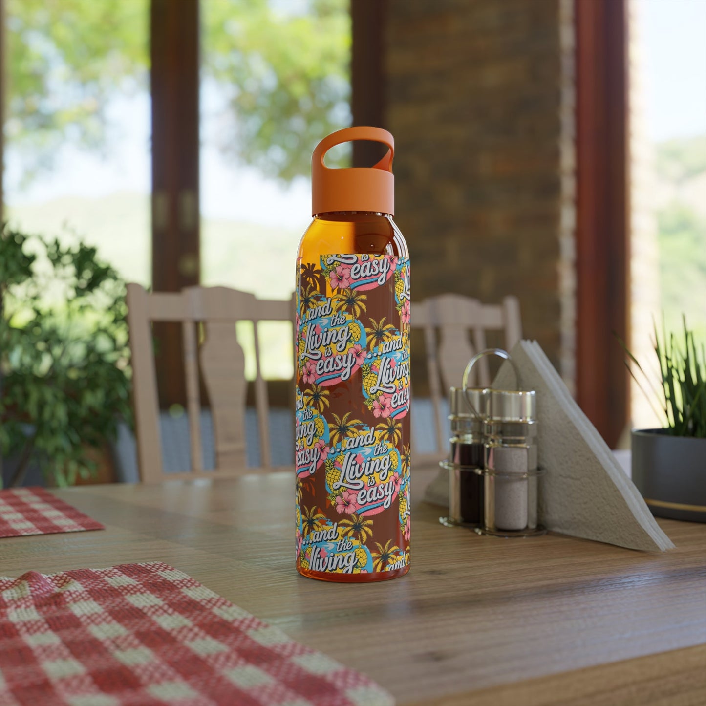 Sky Water Bottle â€“ 'Living Easy' Tropical Stainless Bottle - SJM Print Store