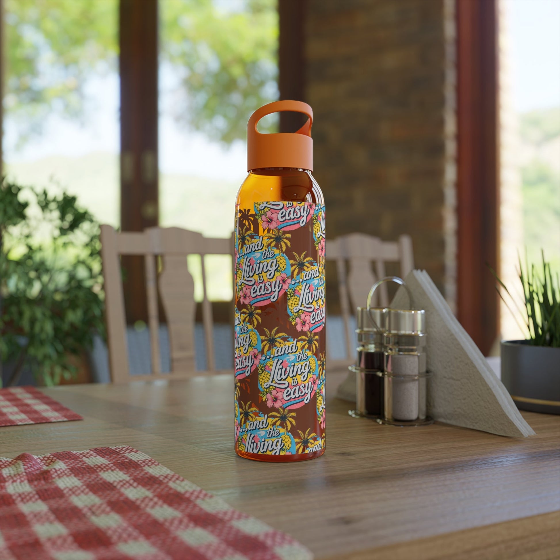 Sky Water Bottle â€“ 'Living Easy' Tropical Stainless Bottle - SJM Print Store