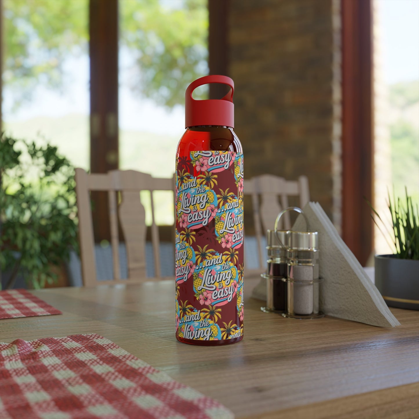 Sky Water Bottle â€“ 'Living Easy' Tropical Stainless Bottle - SJM Print Store