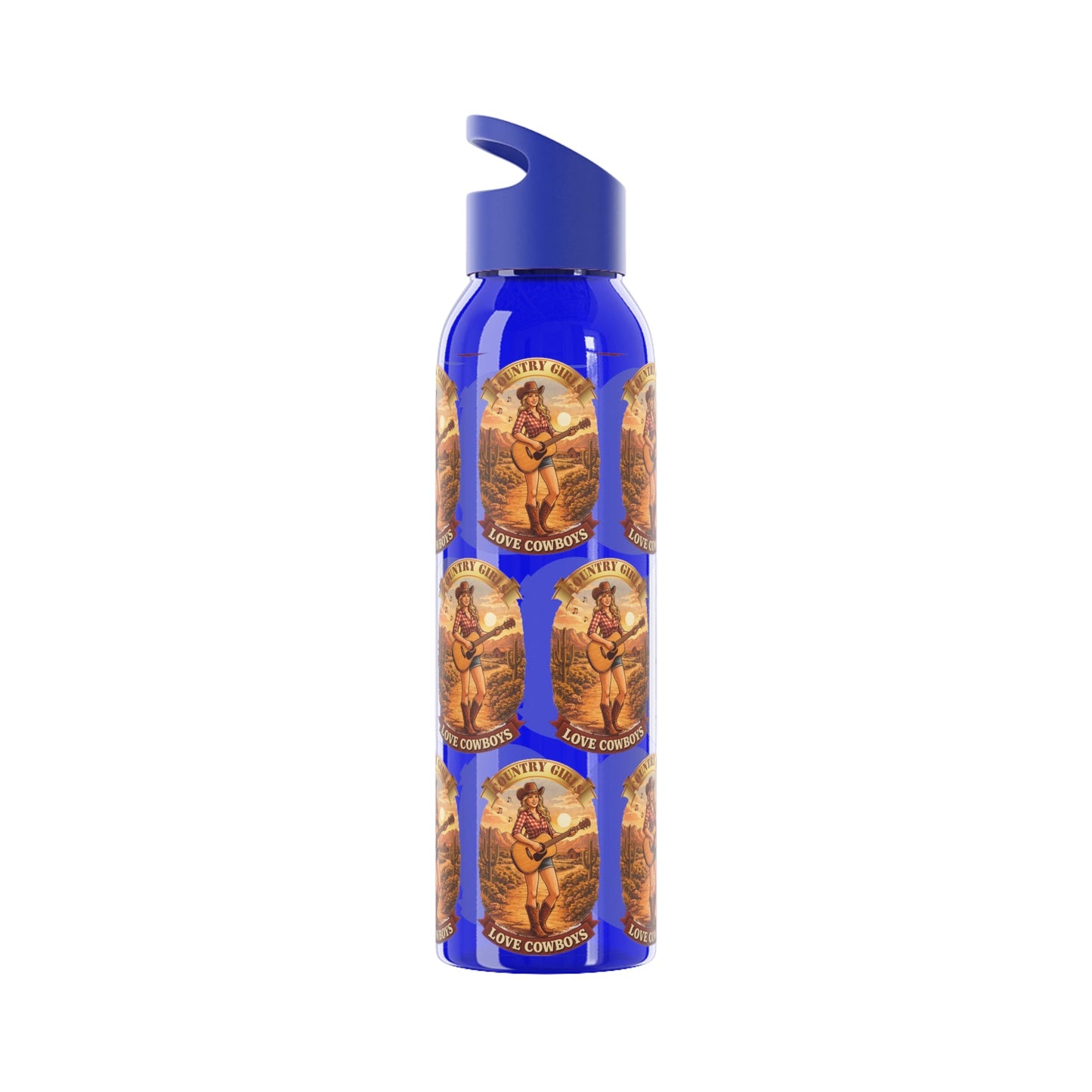 Sky Water Bottle: Vintage Cowboy Graphic Plastic Water Bottle - SJM Print Store