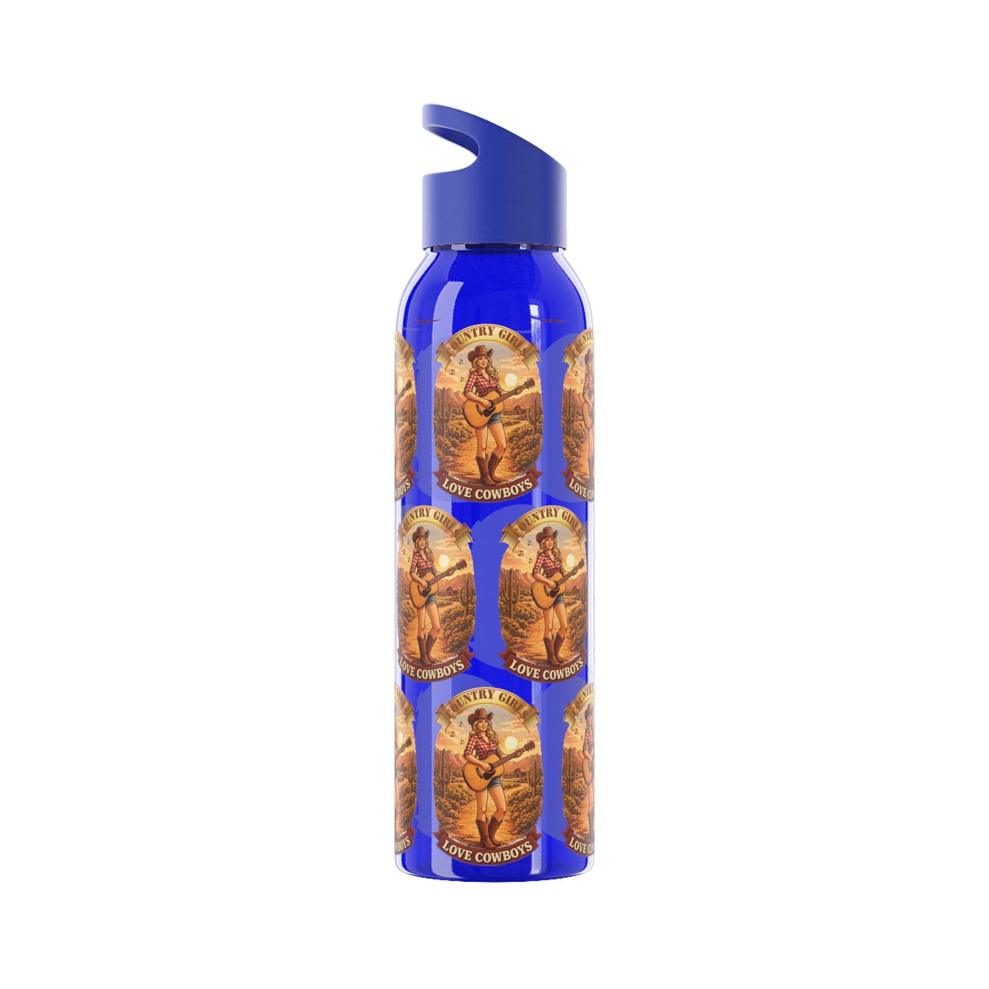 Sky Water Bottle: Vintage Cowboy Graphic Plastic Water Bottle - SJM Print Store