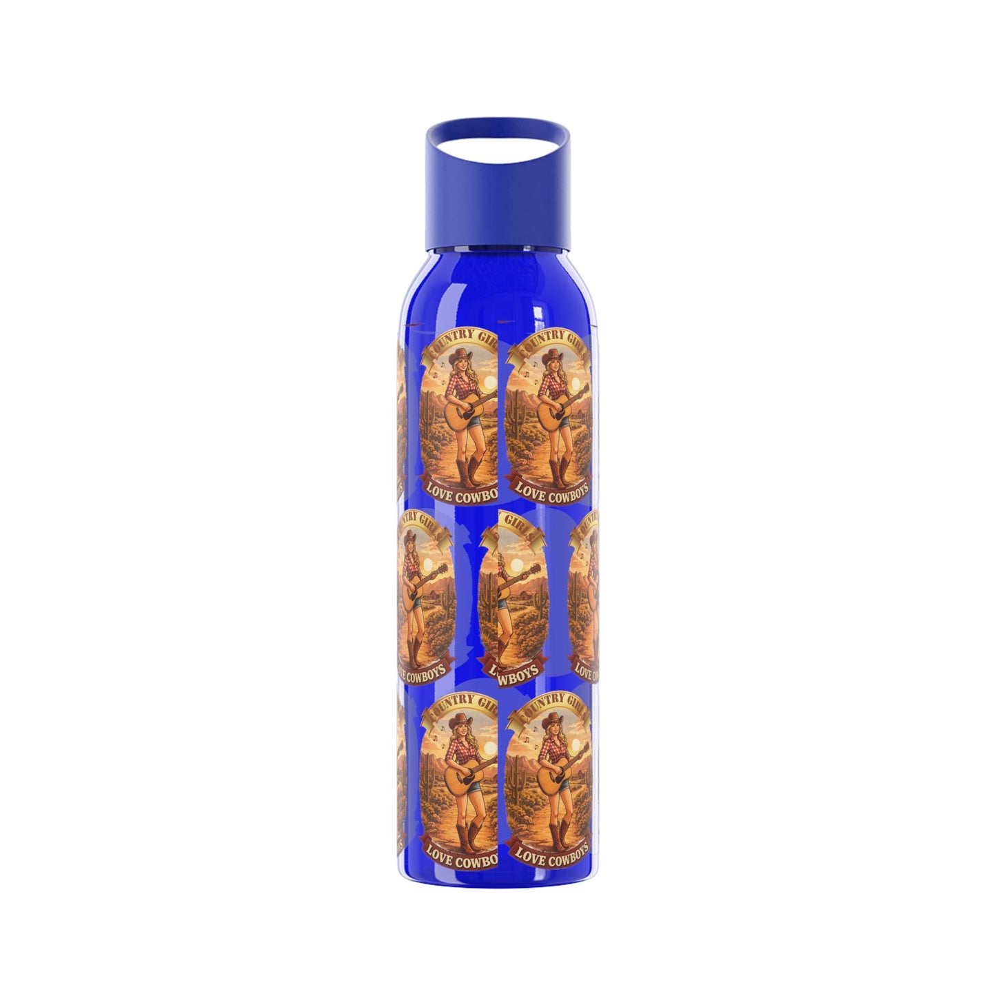 Sky Water Bottle: Vintage Cowboy Graphic Plastic Water Bottle - SJM Print Store