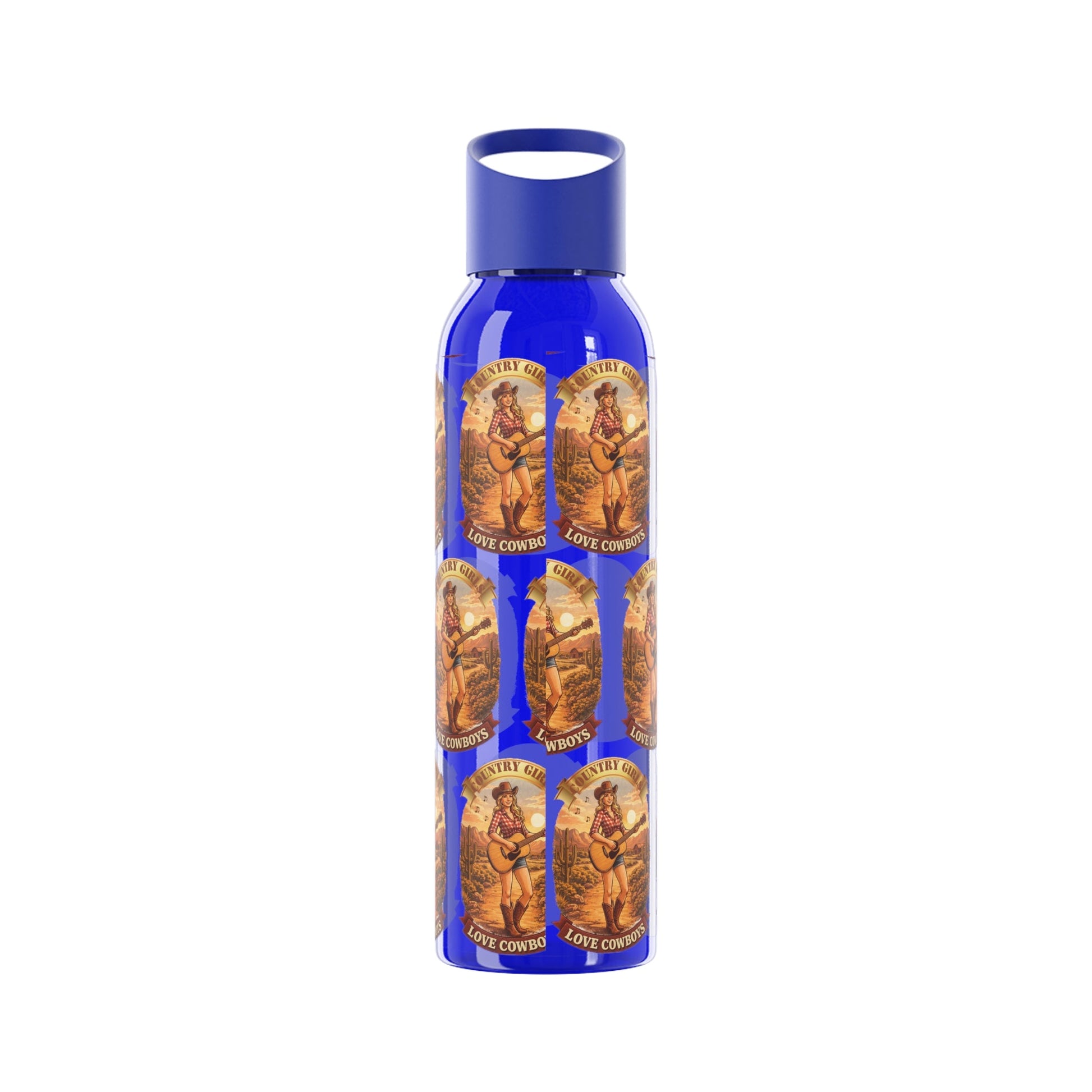 Sky Water Bottle: Vintage Cowboy Graphic Plastic Water Bottle - SJM Print Store