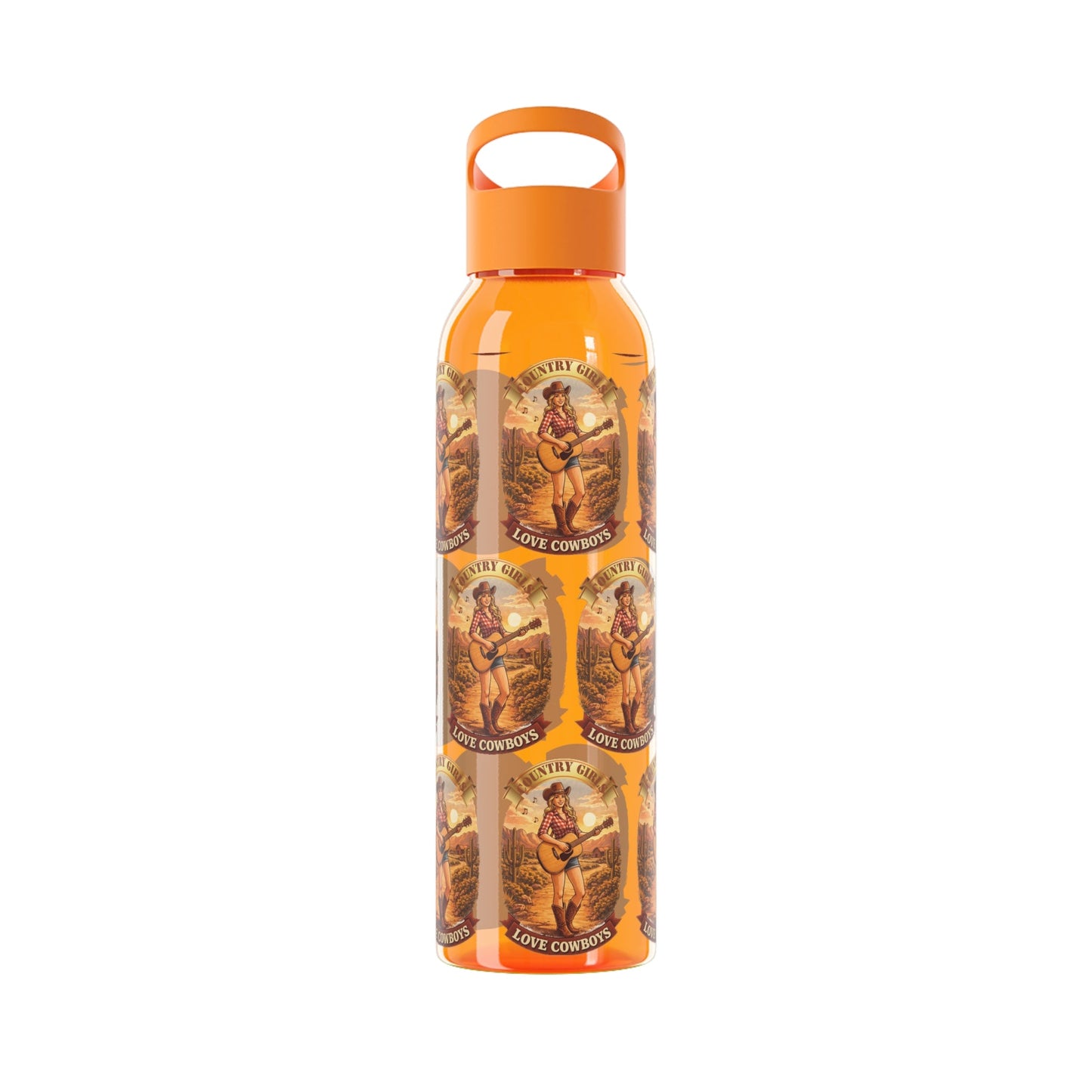 Sky Water Bottle: Vintage Cowboy Graphic Plastic Water Bottle - SJM Print Store