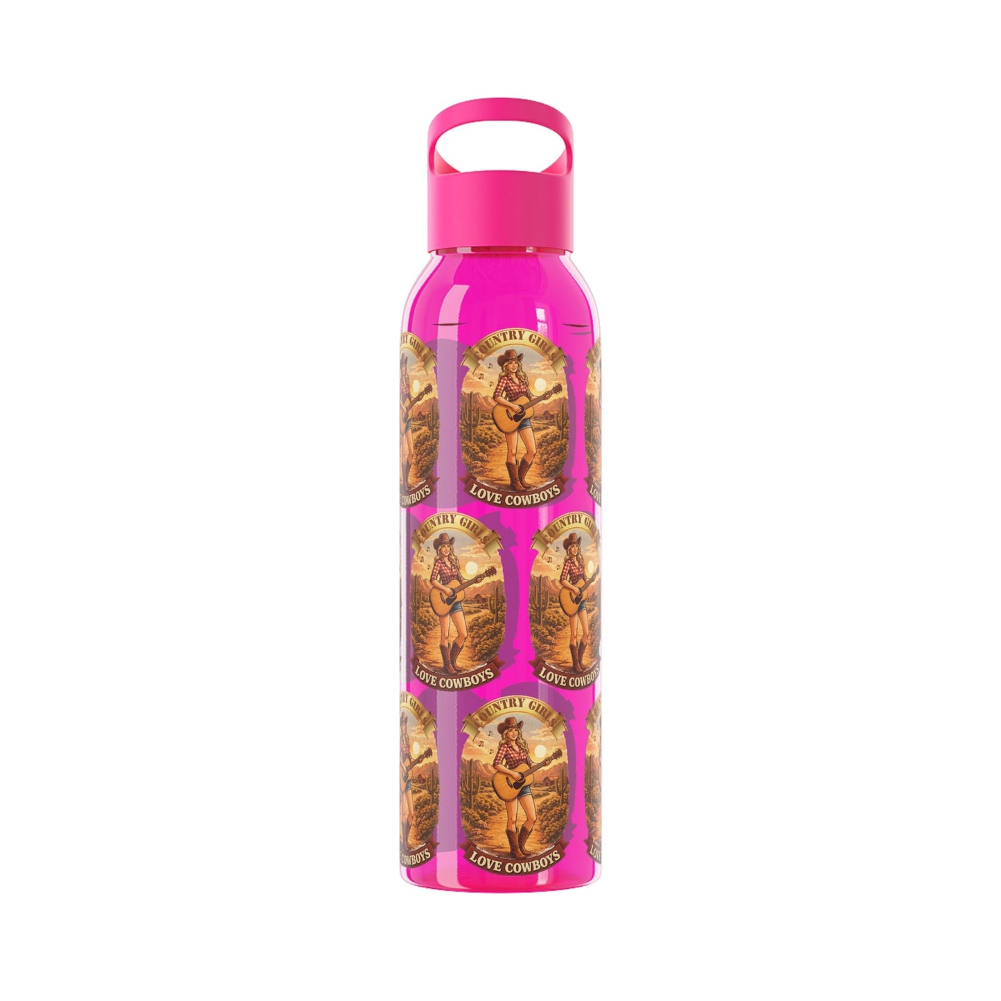 Sky Water Bottle: Vintage Cowboy Graphic Plastic Water Bottle - SJM Print Store