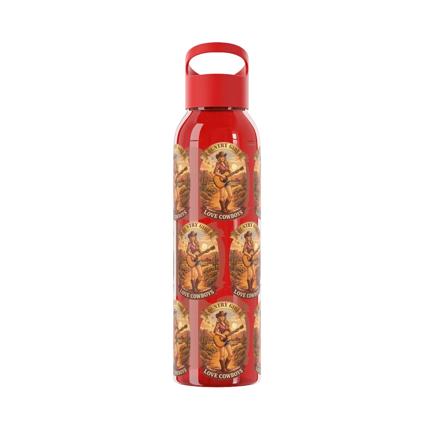 Sky Water Bottle: Vintage Cowboy Graphic Plastic Water Bottle - SJM Print Store