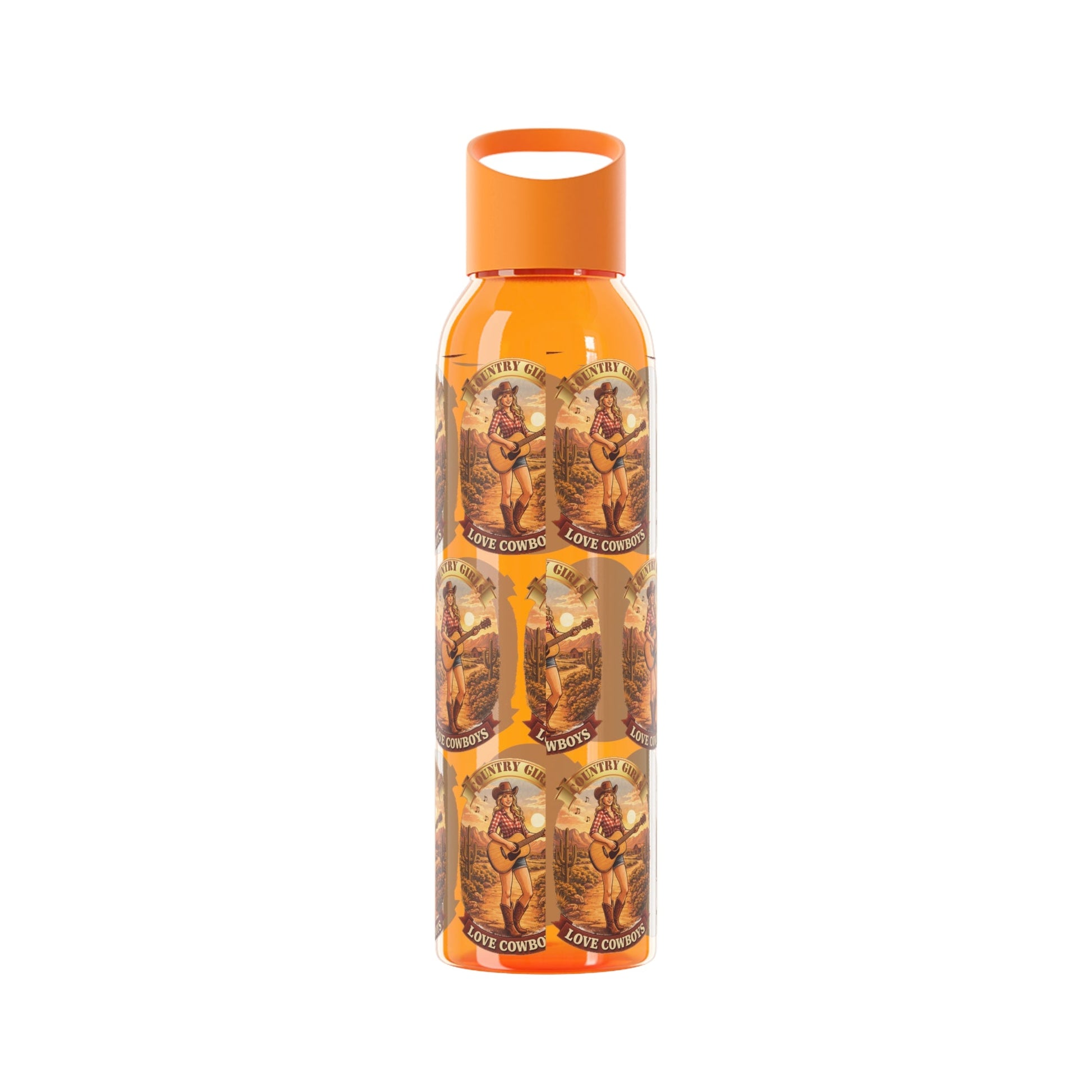 Sky Water Bottle: Vintage Cowboy Graphic Plastic Water Bottle - SJM Print Store