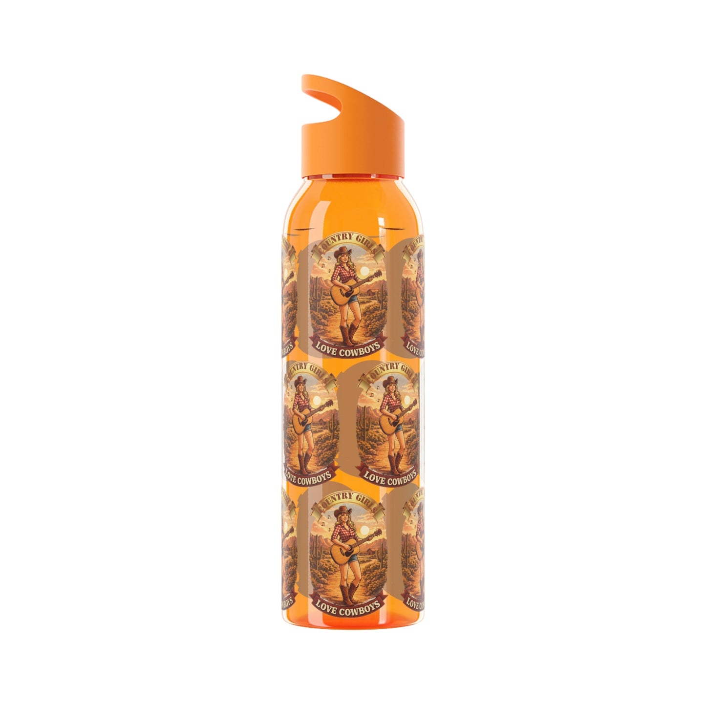 Sky Water Bottle: Vintage Cowboy Graphic Plastic Water Bottle - SJM Print Store