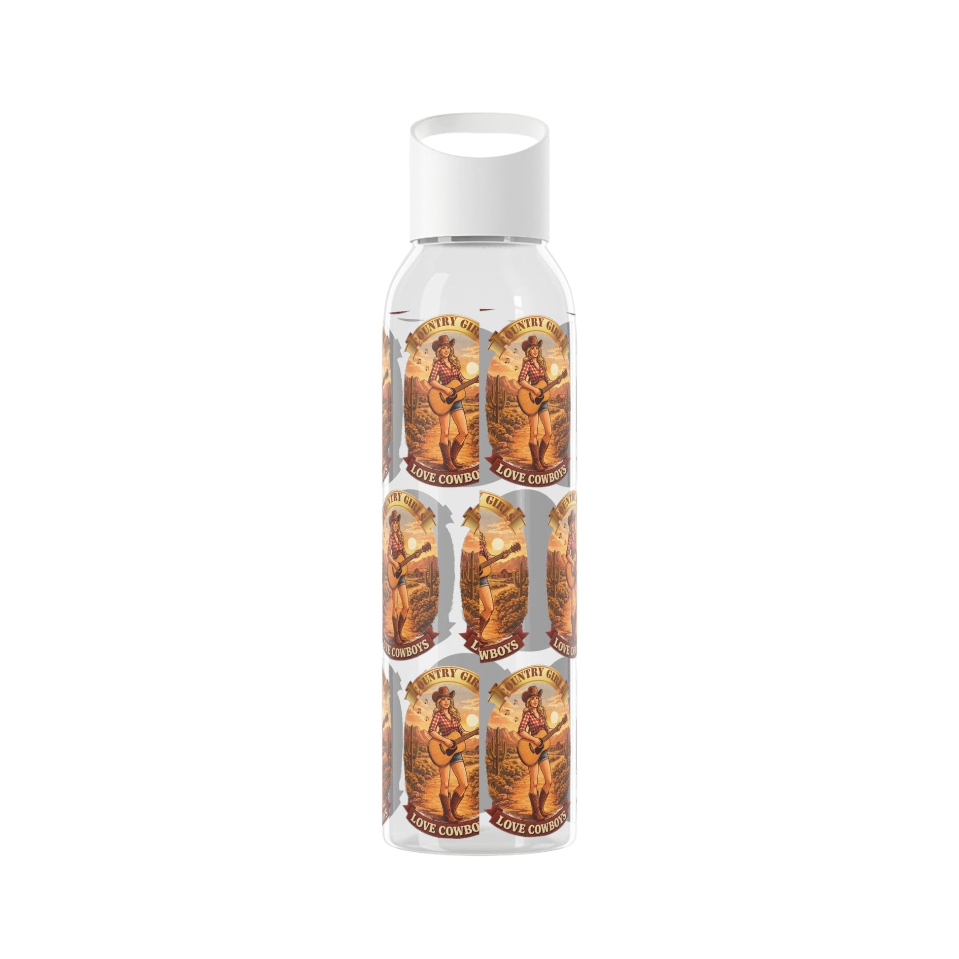 Sky Water Bottle: Vintage Cowboy Graphic Plastic Water Bottle - SJM Print Store