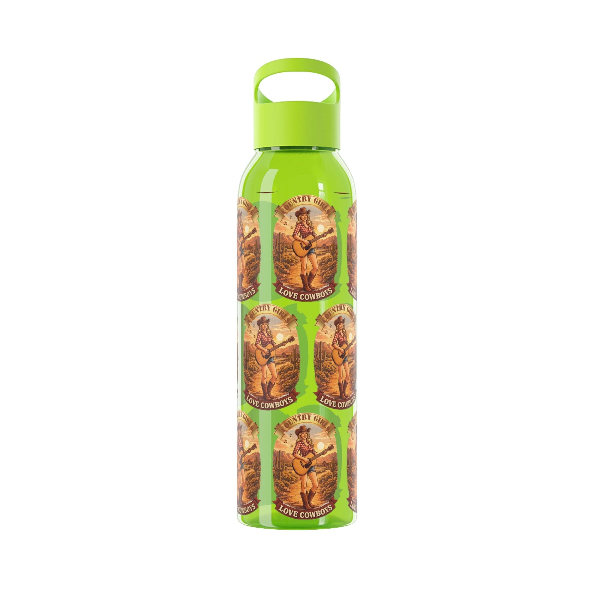 Sky Water Bottle: Vintage Cowboy Graphic Plastic Water Bottle - SJM Print Store