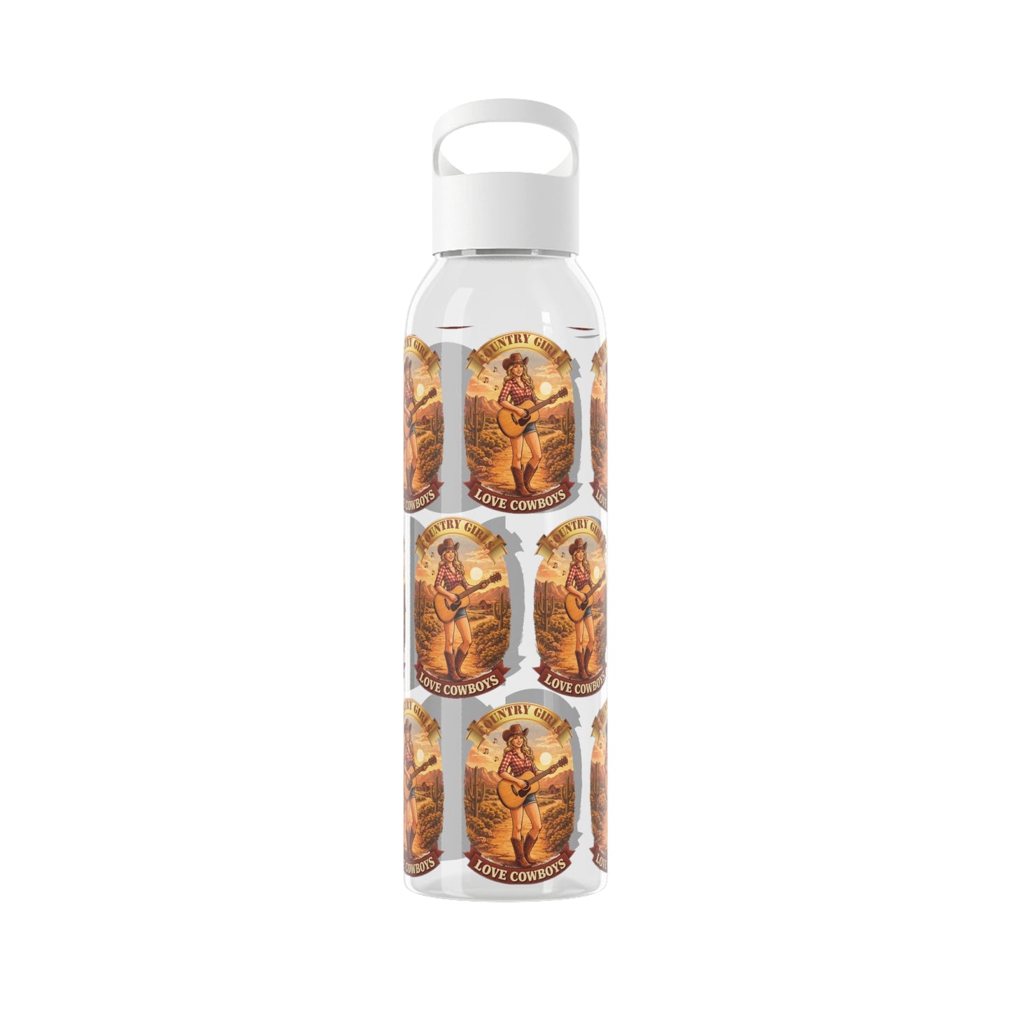 Sky Water Bottle: Vintage Cowboy Graphic Plastic Water Bottle - SJM Print Store