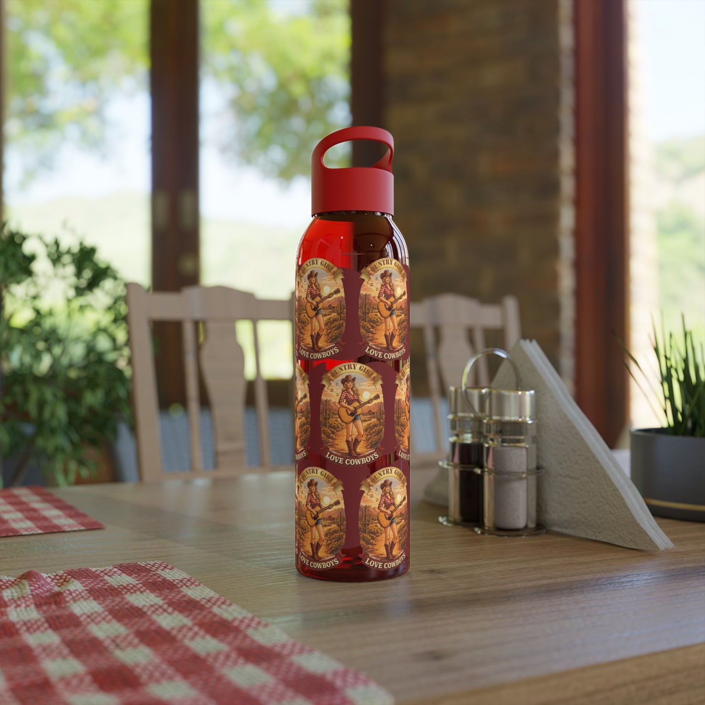 Sky Water Bottle: Vintage Cowboy Graphic Plastic Water Bottle - SJM Print Store