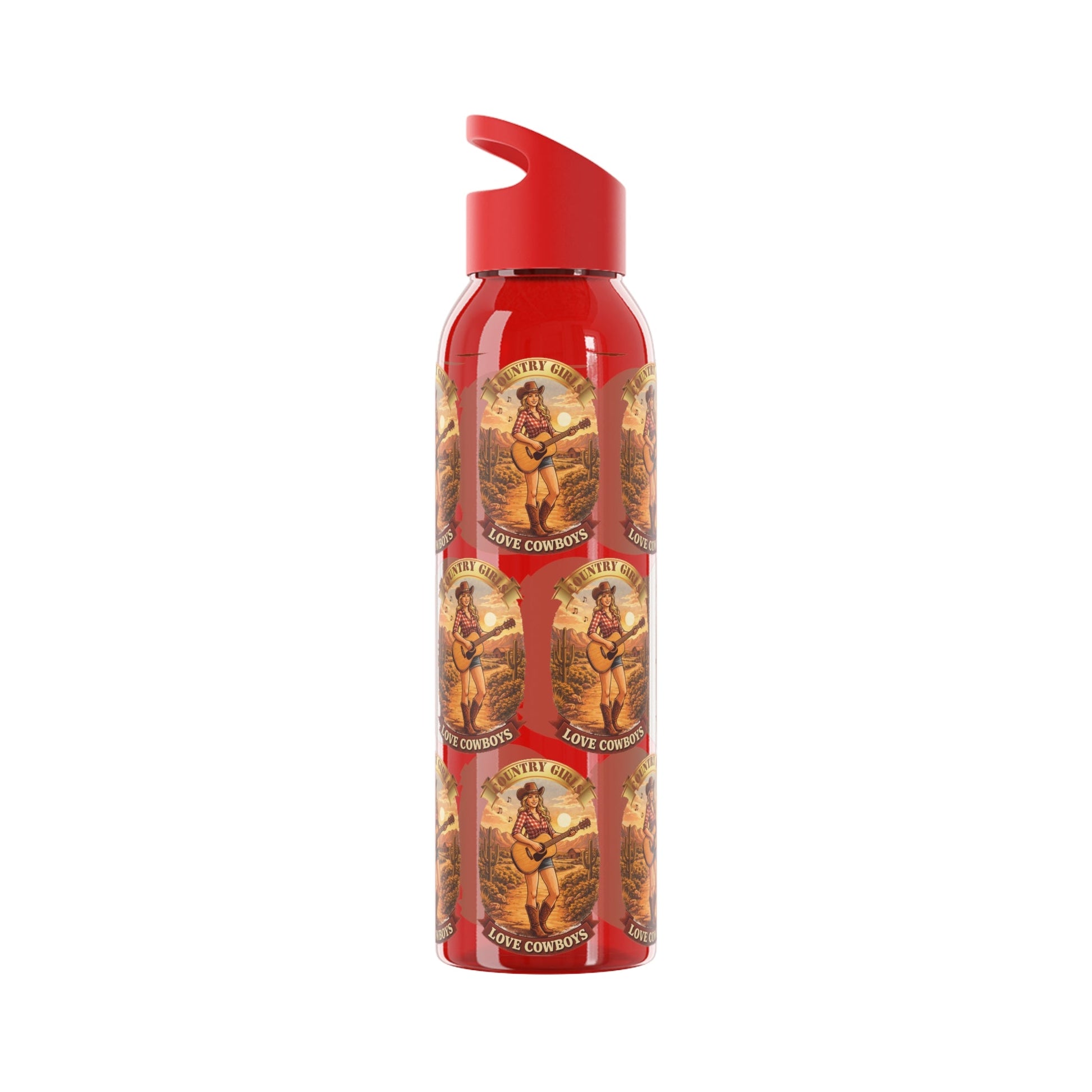Sky Water Bottle: Vintage Cowboy Graphic Plastic Water Bottle - SJM Print Store