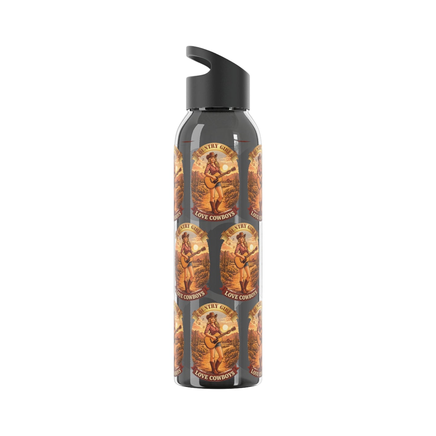 Sky Water Bottle: Vintage Cowboy Graphic Plastic Water Bottle - SJM Print Store