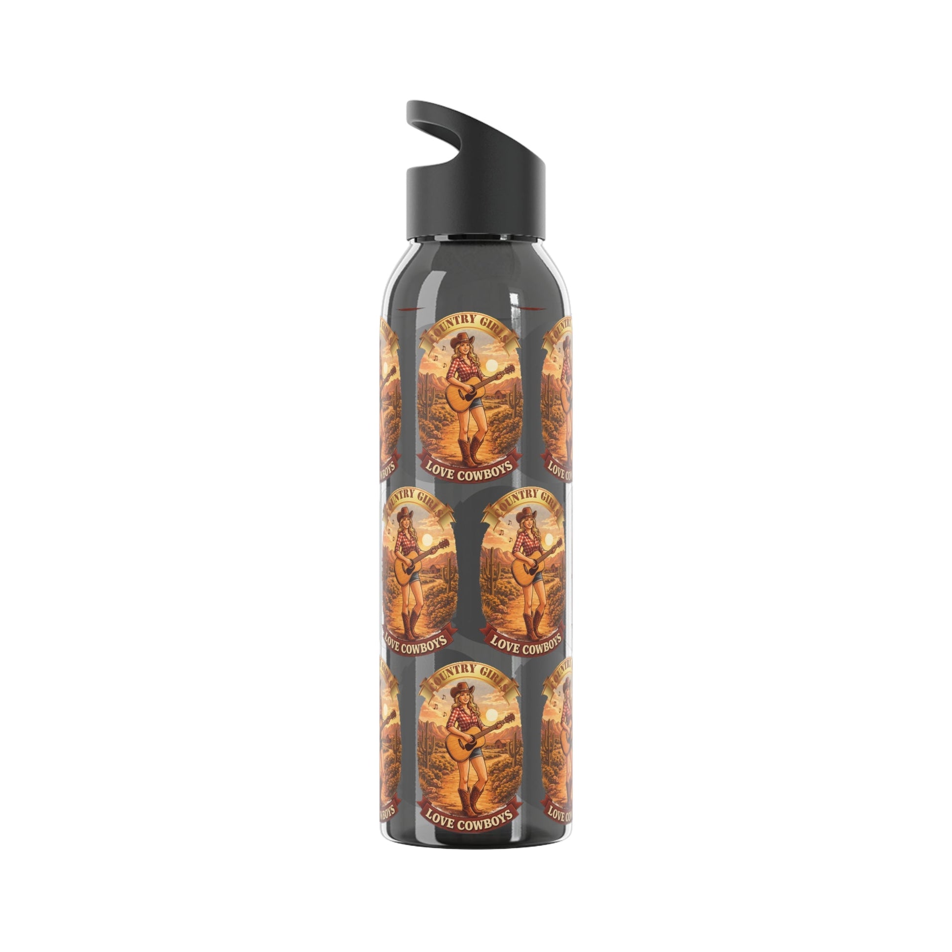 Sky Water Bottle: Vintage Cowboy Graphic Plastic Water Bottle - SJM Print Store