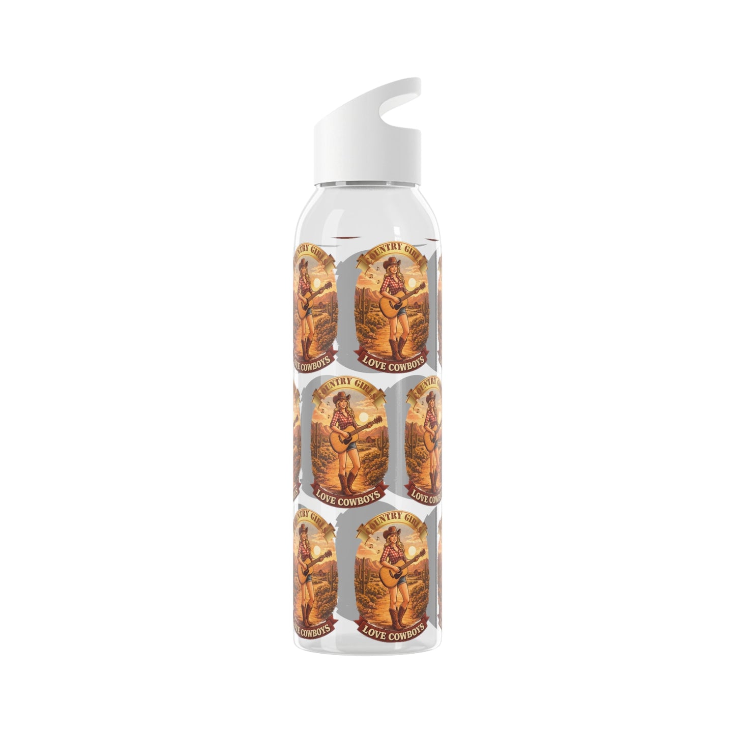 Sky Water Bottle: Vintage Cowboy Graphic Plastic Water Bottle - SJM Print Store