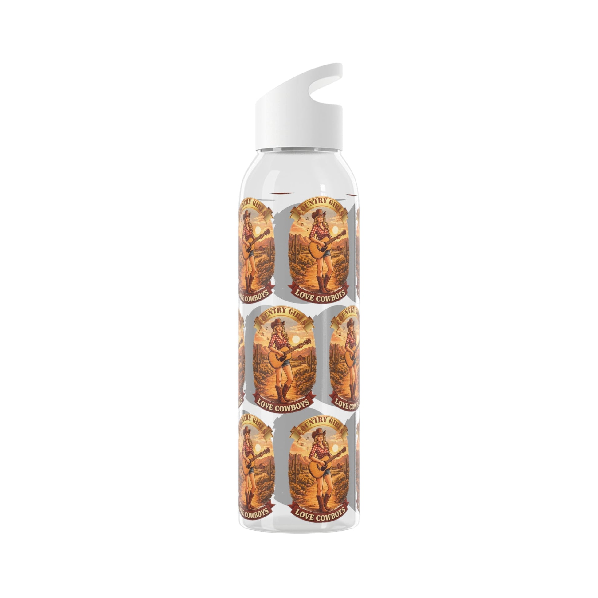 Sky Water Bottle: Vintage Cowboy Graphic Plastic Water Bottle - SJM Print Store