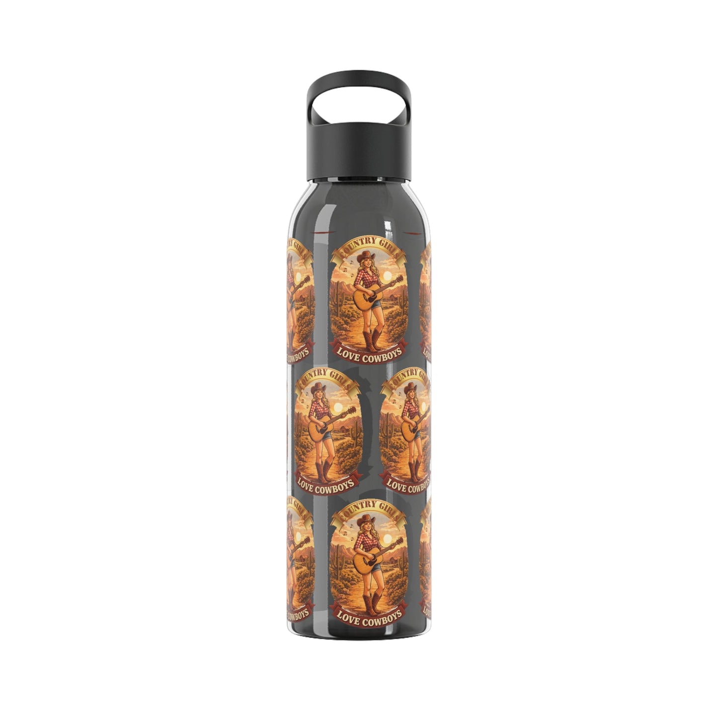 Sky Water Bottle: Vintage Cowboy Graphic Plastic Water Bottle - SJM Print Store