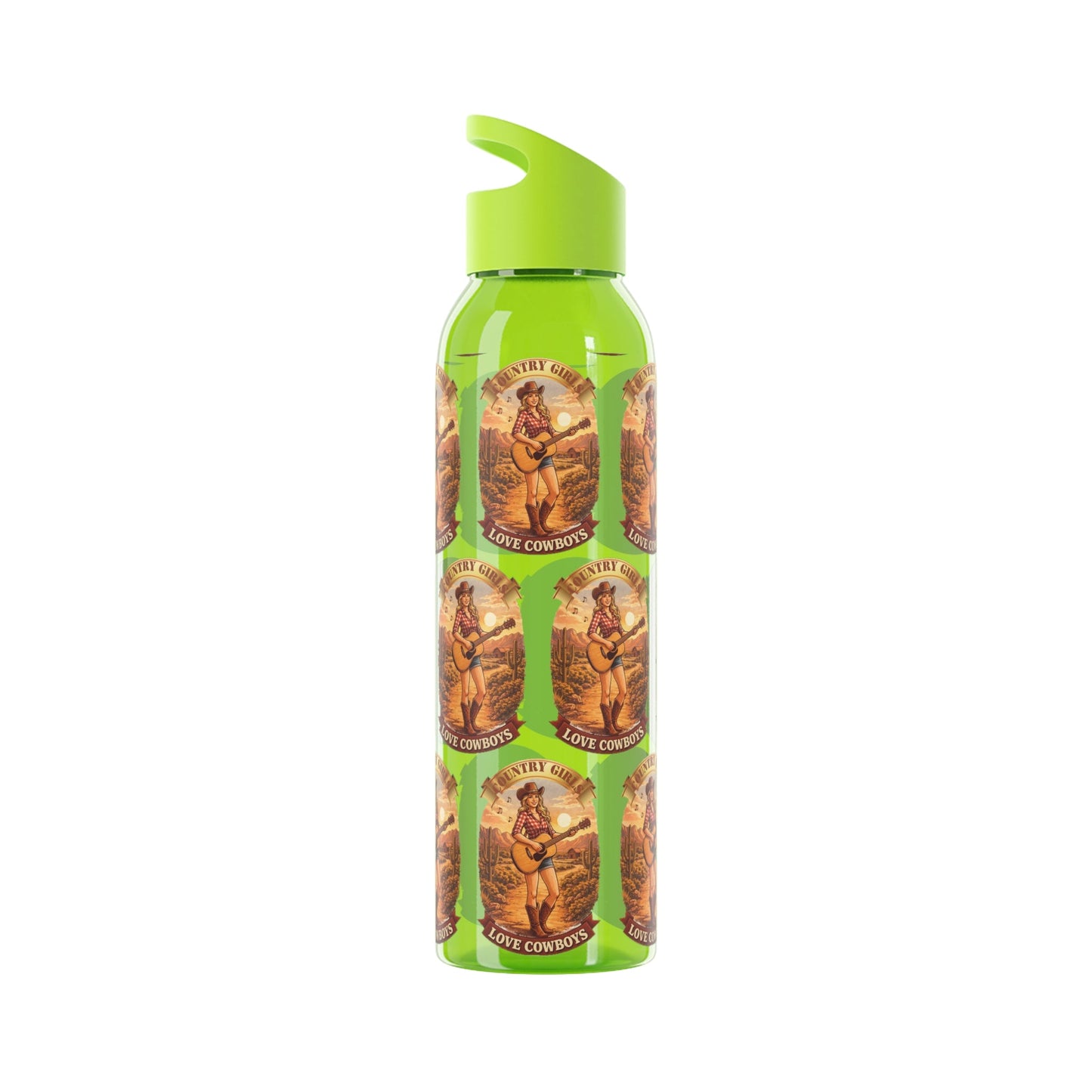 Sky Water Bottle: Vintage Cowboy Graphic Plastic Water Bottle - SJM Print Store