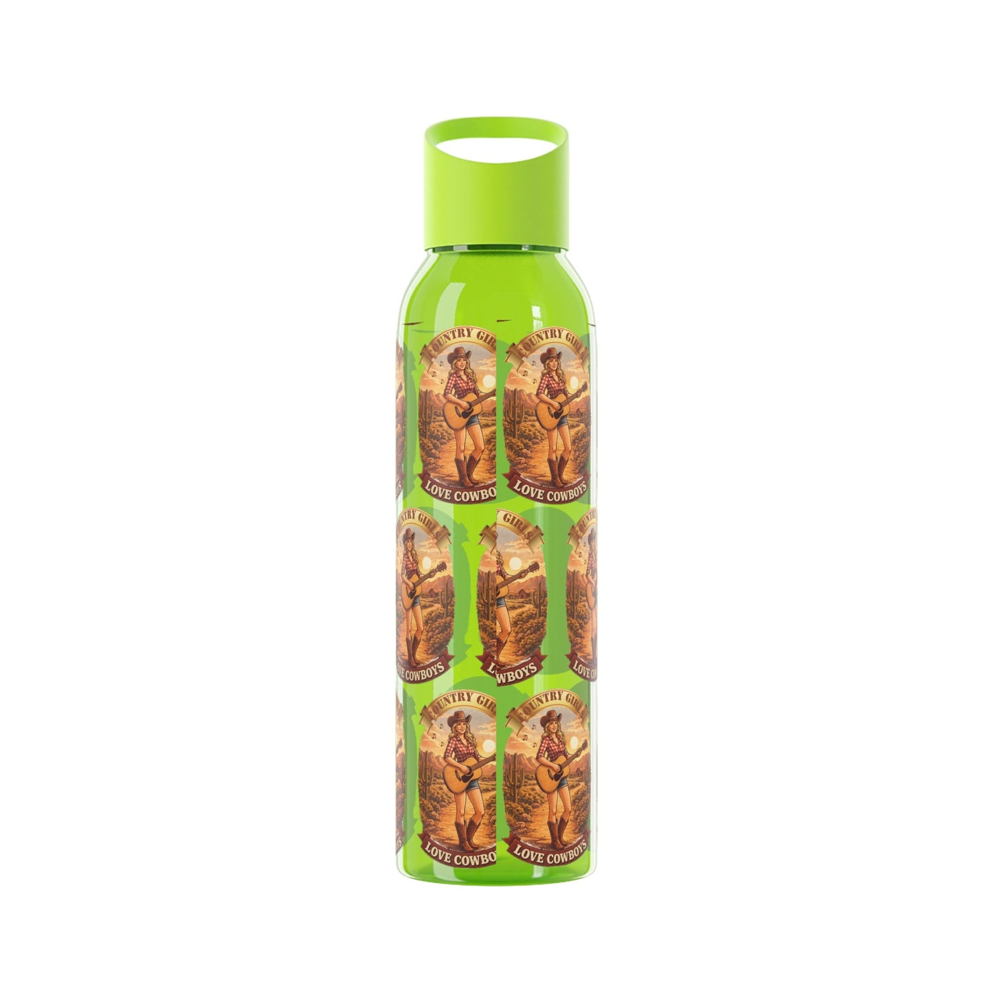 Sky Water Bottle: Vintage Cowboy Graphic Plastic Water Bottle - SJM Print Store