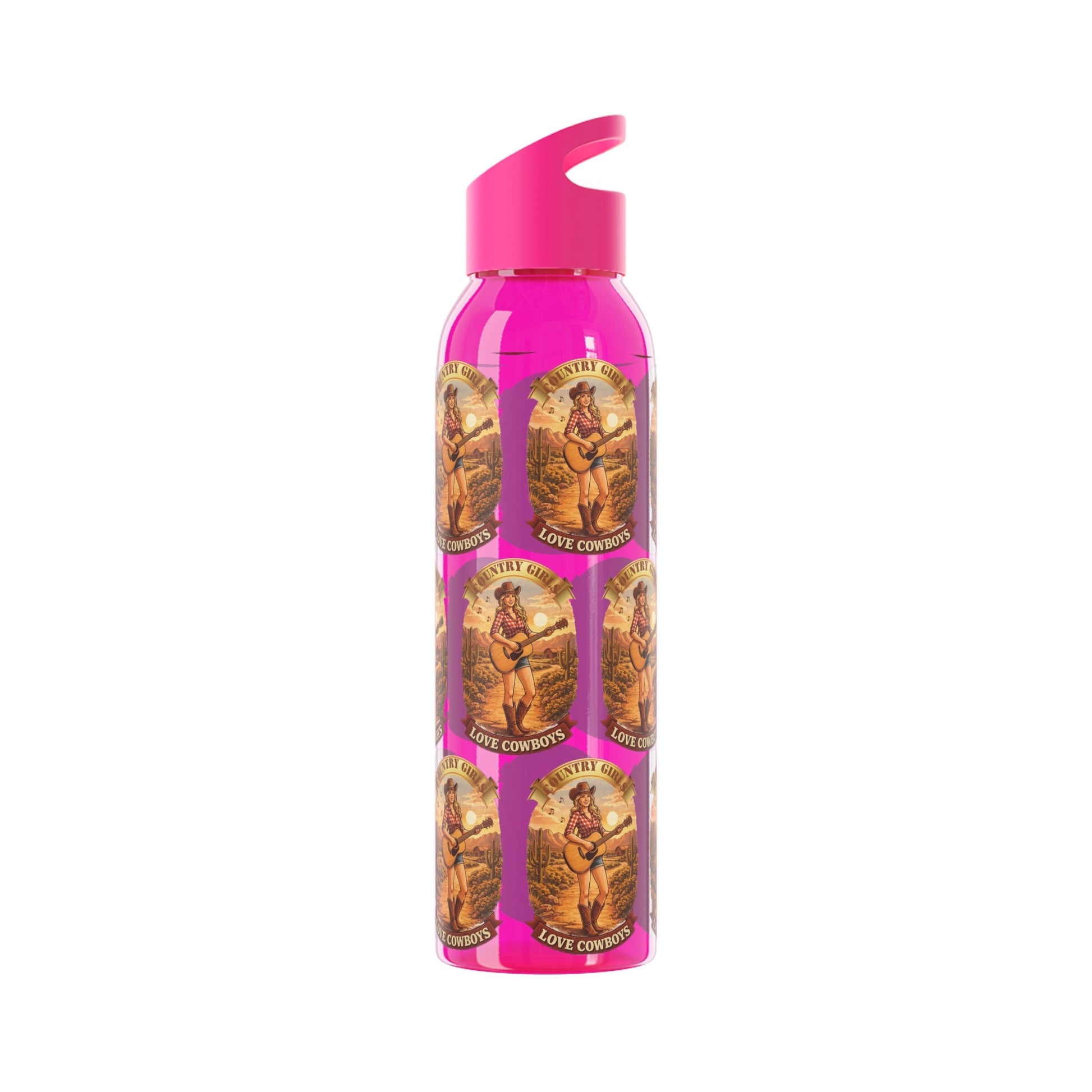 Sky Water Bottle: Vintage Cowboy Graphic Plastic Water Bottle - SJM Print Store