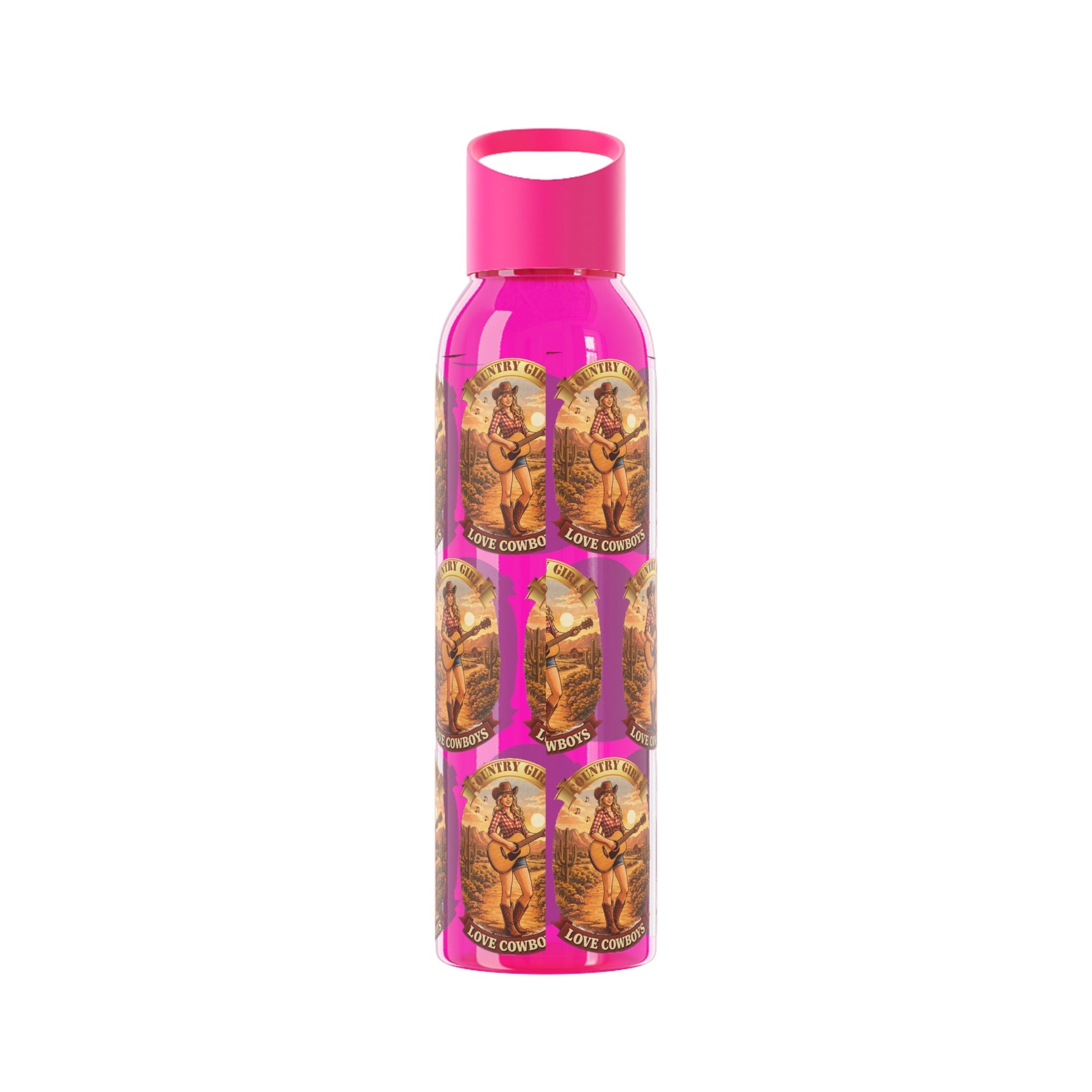 Sky Water Bottle: Vintage Cowboy Graphic Plastic Water Bottle - SJM Print Store