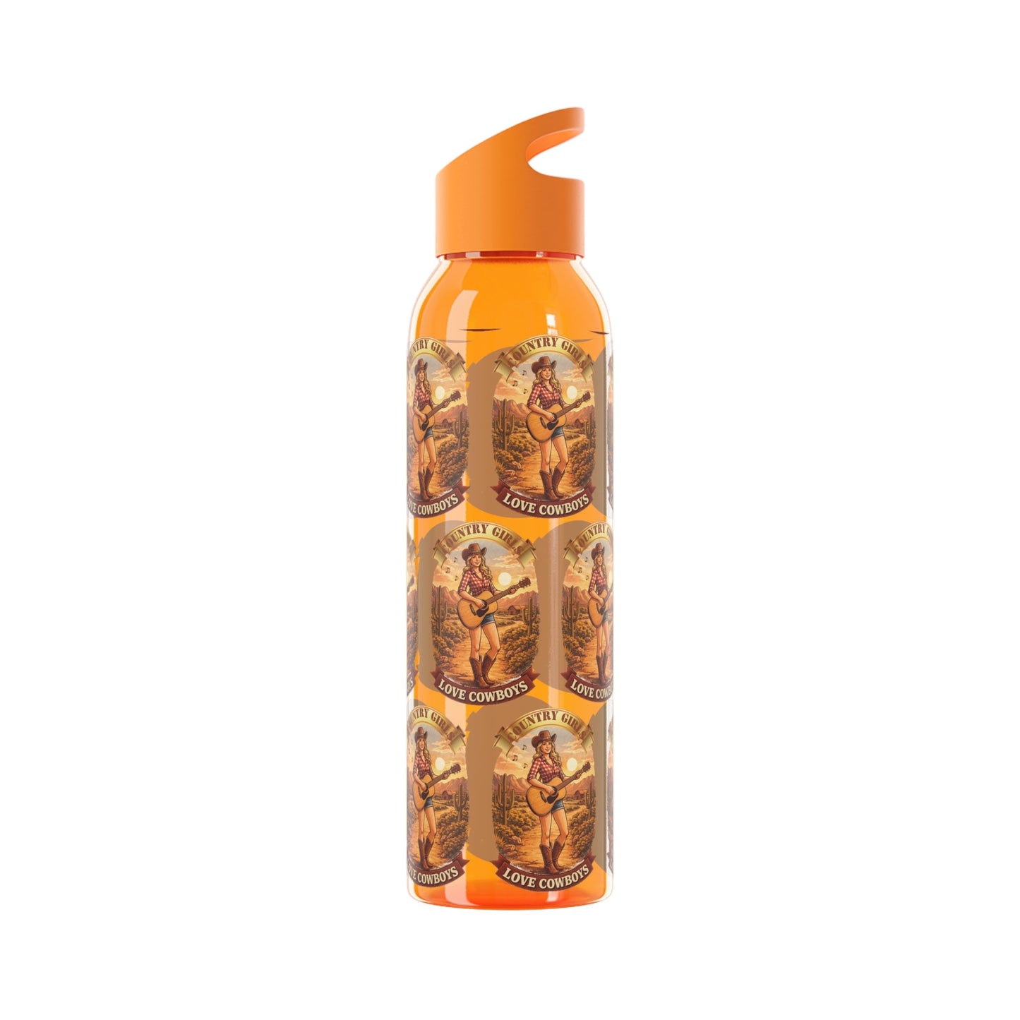 Sky Water Bottle: Vintage Cowboy Graphic Plastic Water Bottle - SJM Print Store