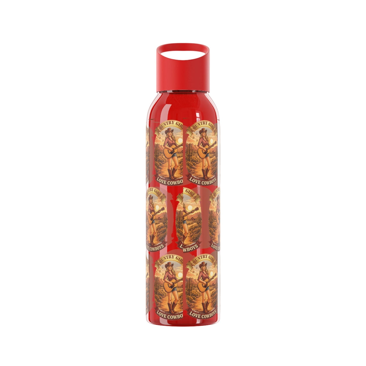 Sky Water Bottle: Vintage Cowboy Graphic Plastic Water Bottle - SJM Print Store