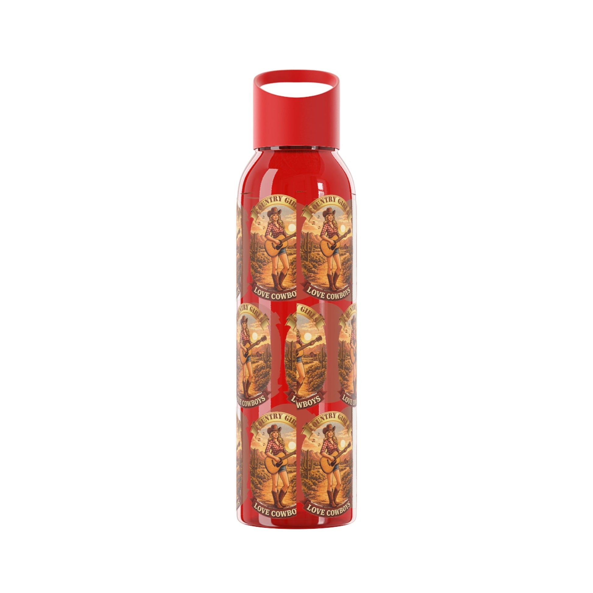 Sky Water Bottle: Vintage Cowboy Graphic Plastic Water Bottle - SJM Print Store