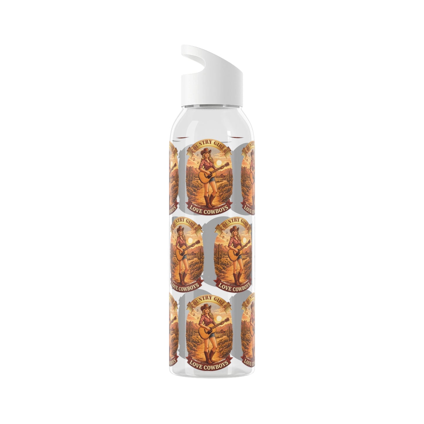 Sky Water Bottle: Vintage Cowboy Graphic Plastic Water Bottle - SJM Print Store