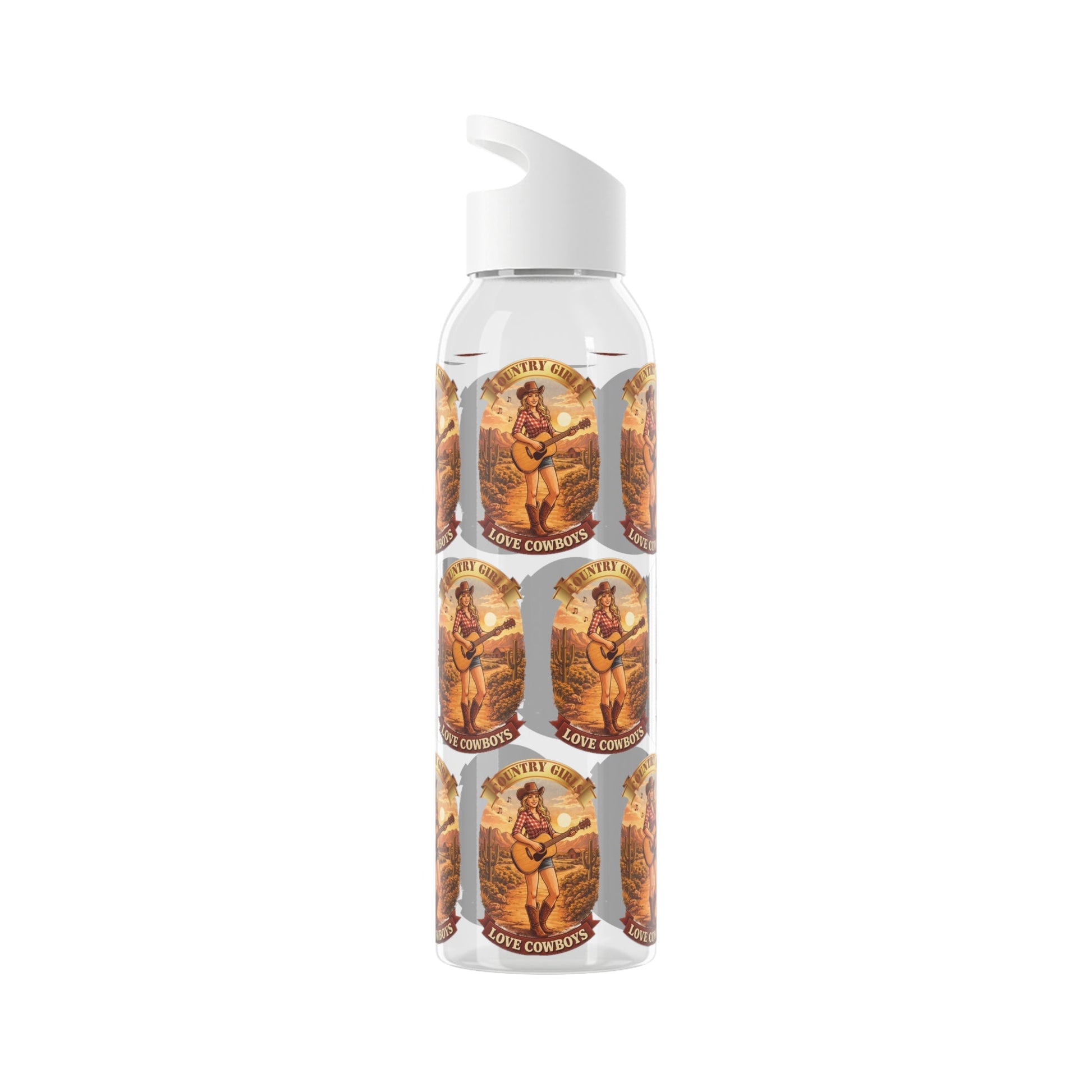 Sky Water Bottle: Vintage Cowboy Graphic Plastic Water Bottle - SJM Print Store