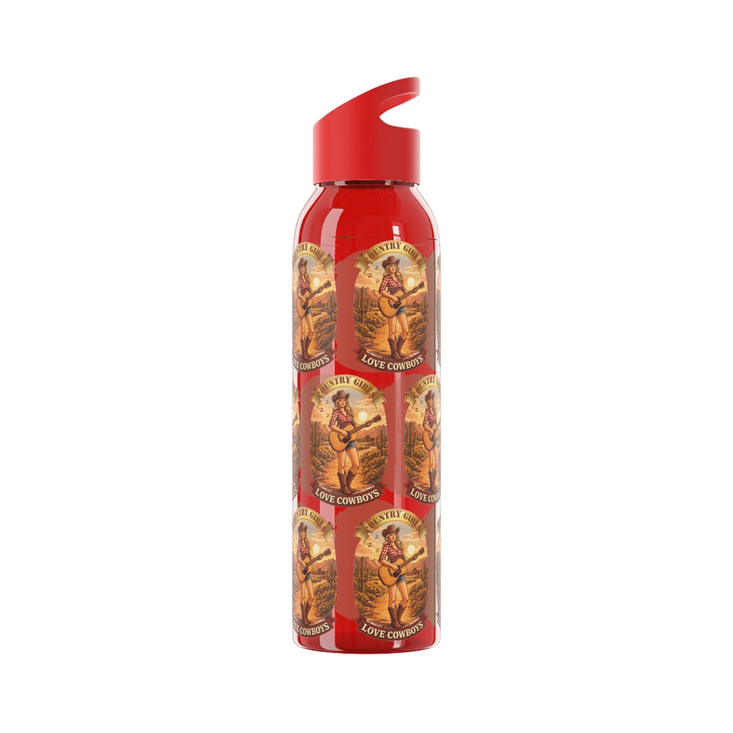 Sky Water Bottle: Vintage Cowboy Graphic Plastic Water Bottle - SJM Print Store